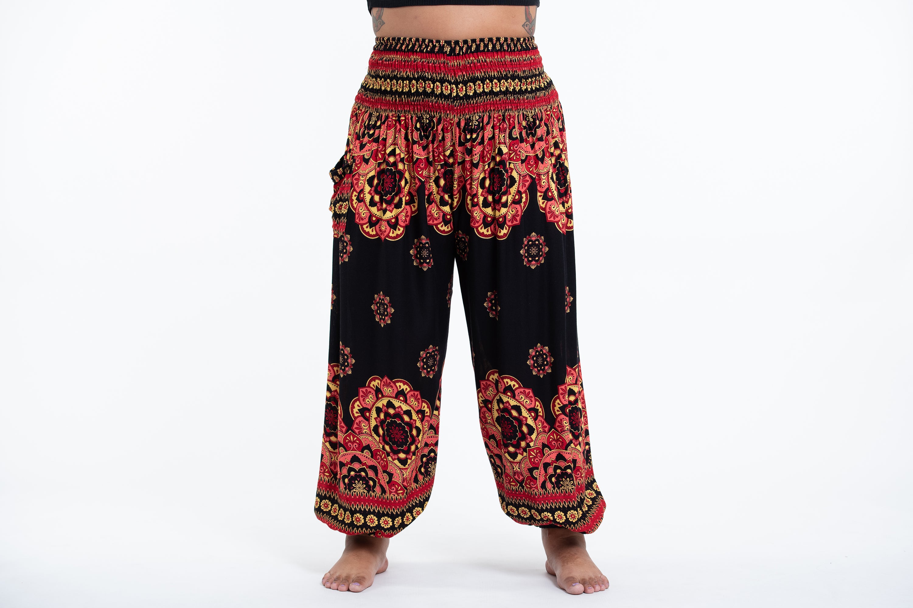 Plus Size Lotus Mandalas Women's Harem Pants in Black