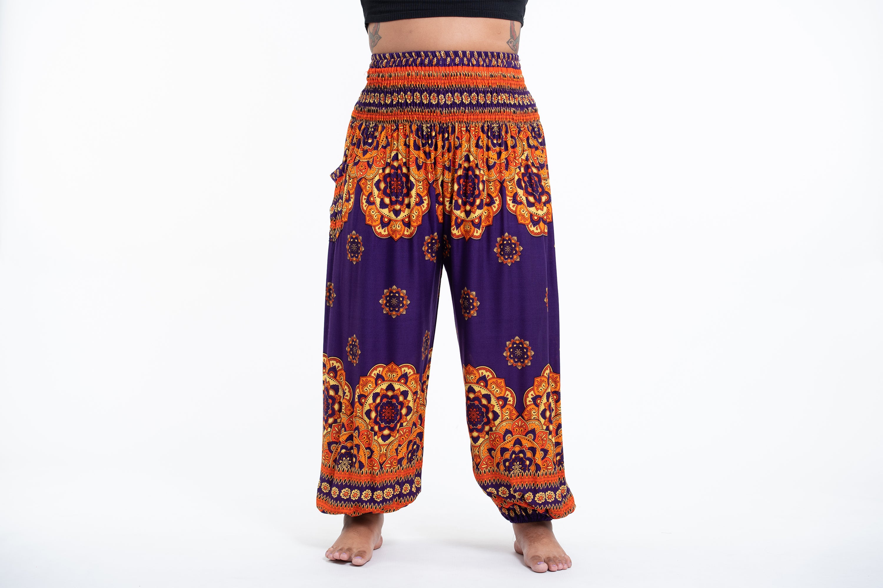 Plus Size Lotus Mandalas Women's Harem Pants in Purple