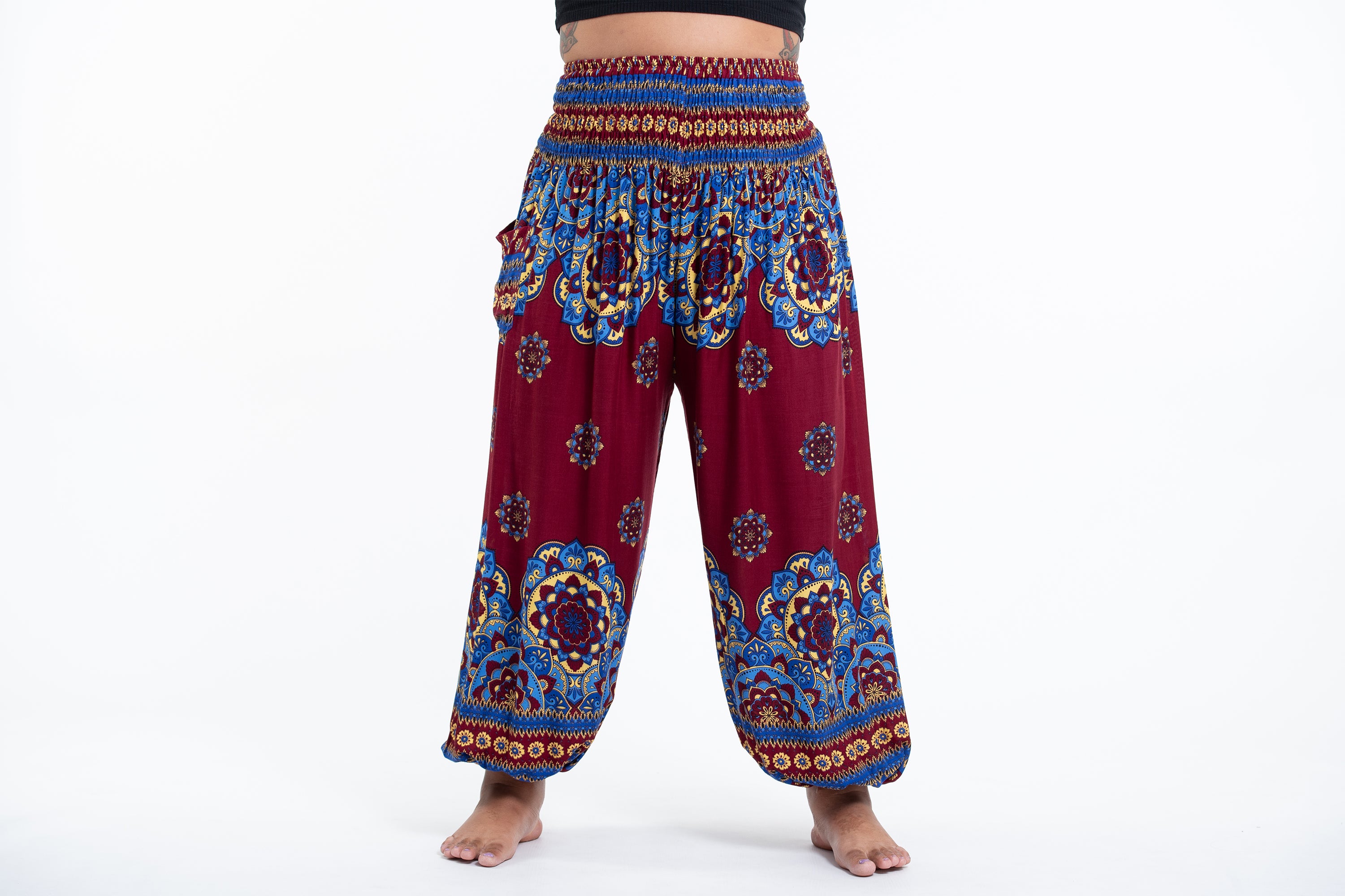 Plus Size Lotus Mandalas Women's Harem Pants in Red