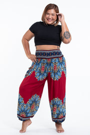 Plus Size Peony Mandalas Women's Harem Pants in Red
