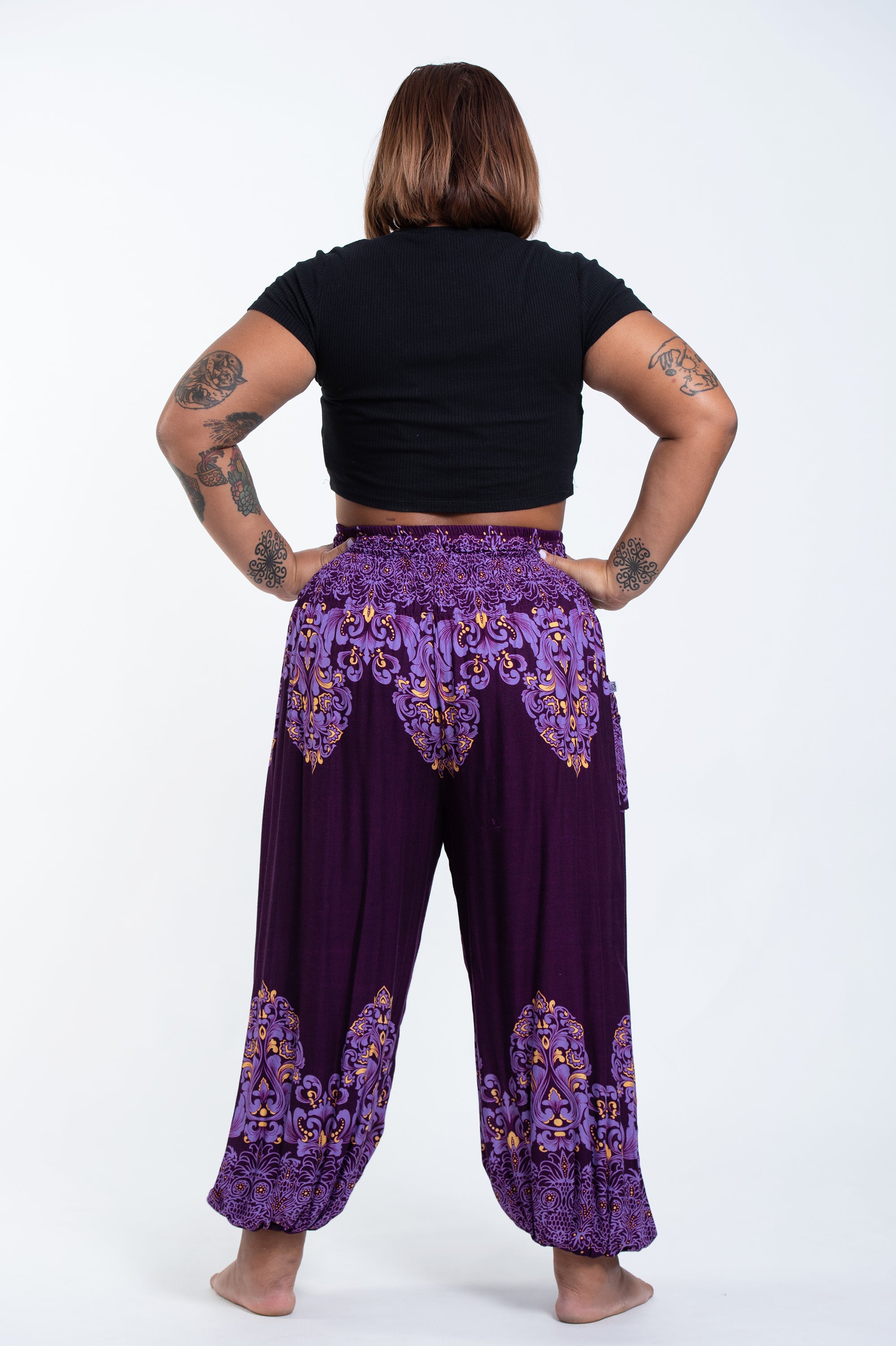 Plus Size Floral Vines Women's Harem Pants in Purple
