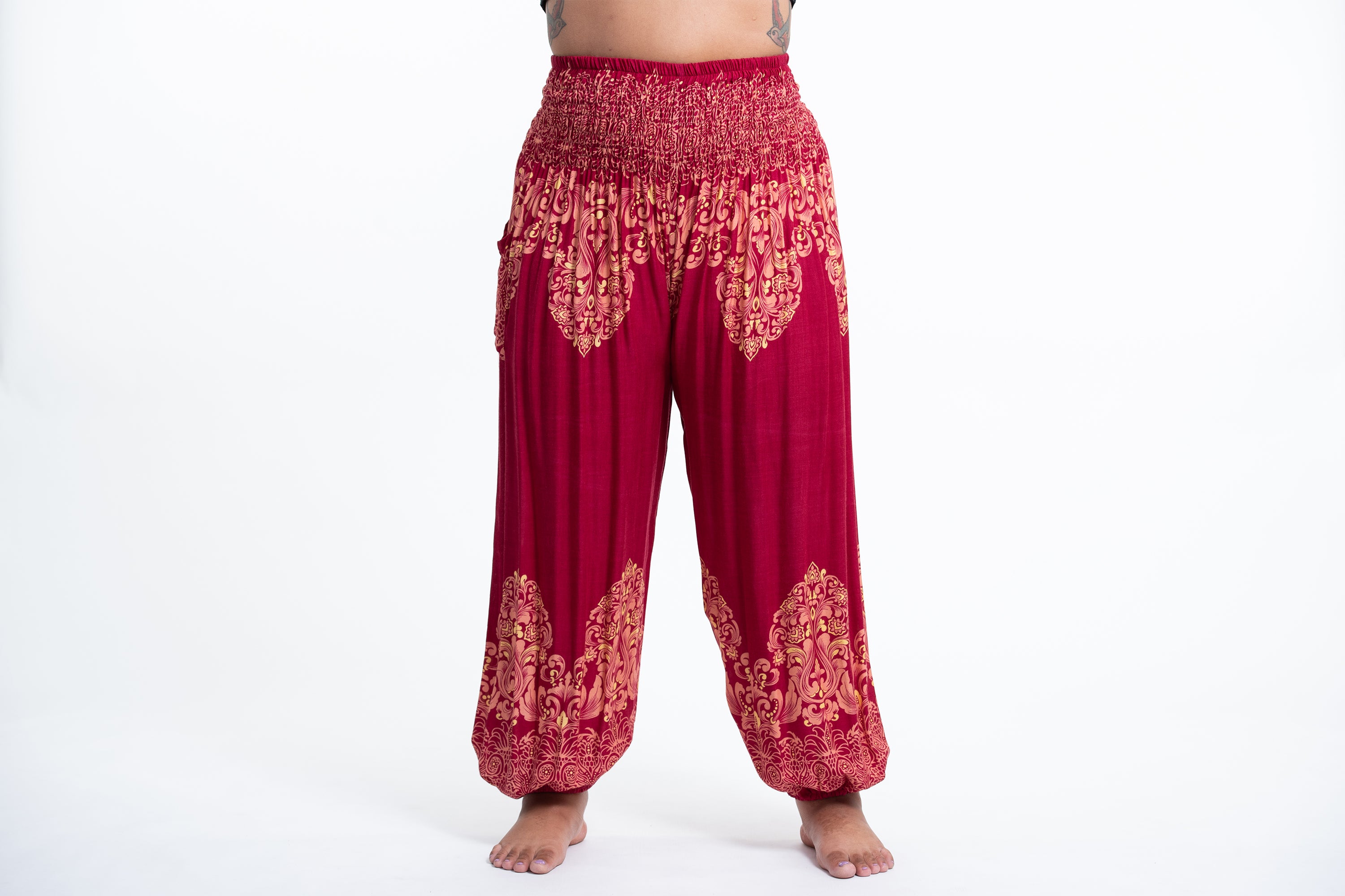 Plus Size Floral Vines Women's Harem Pants in Red