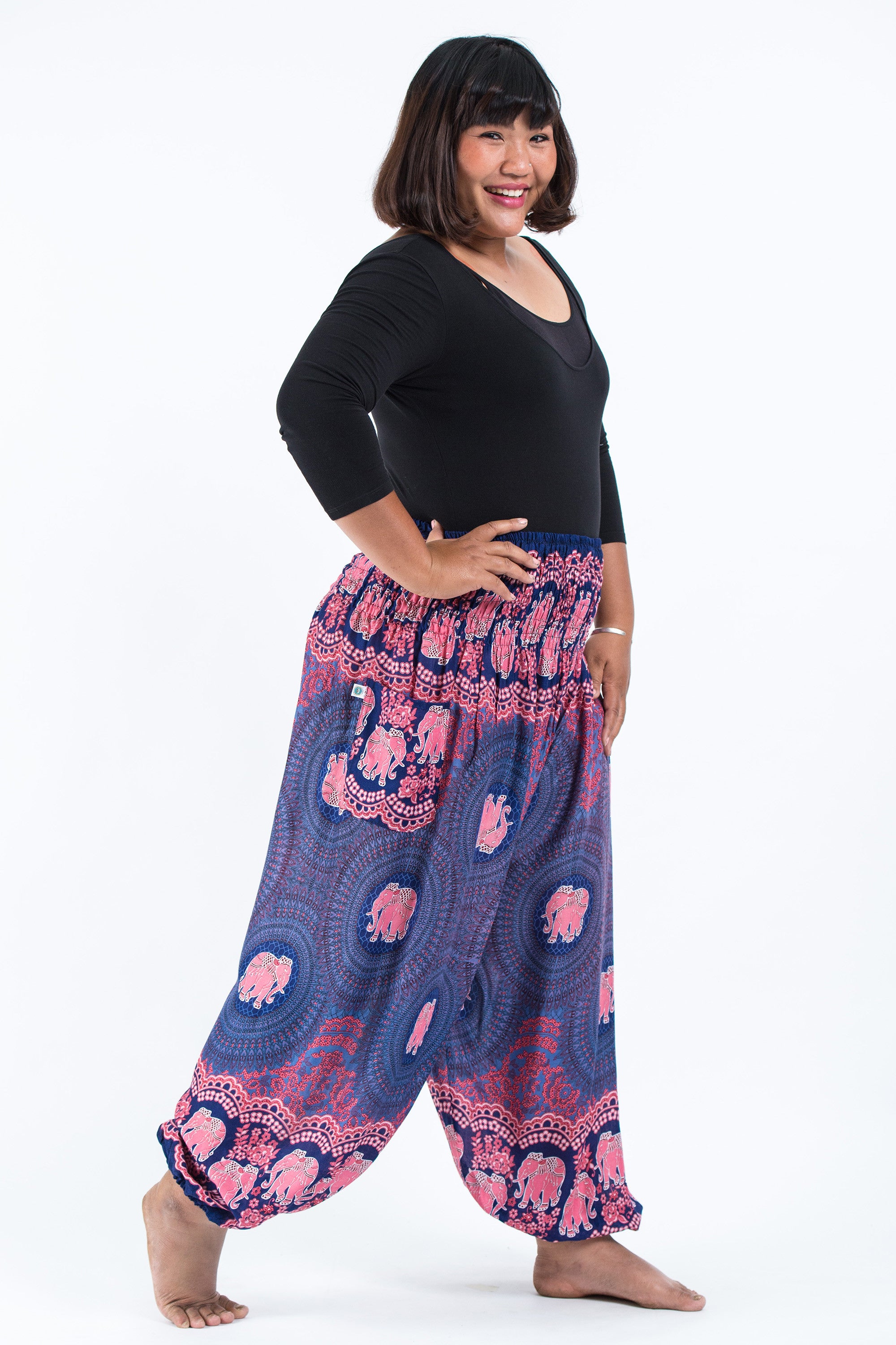 Plus Size Mandala Elephant Women's Elephant Pants in Blue