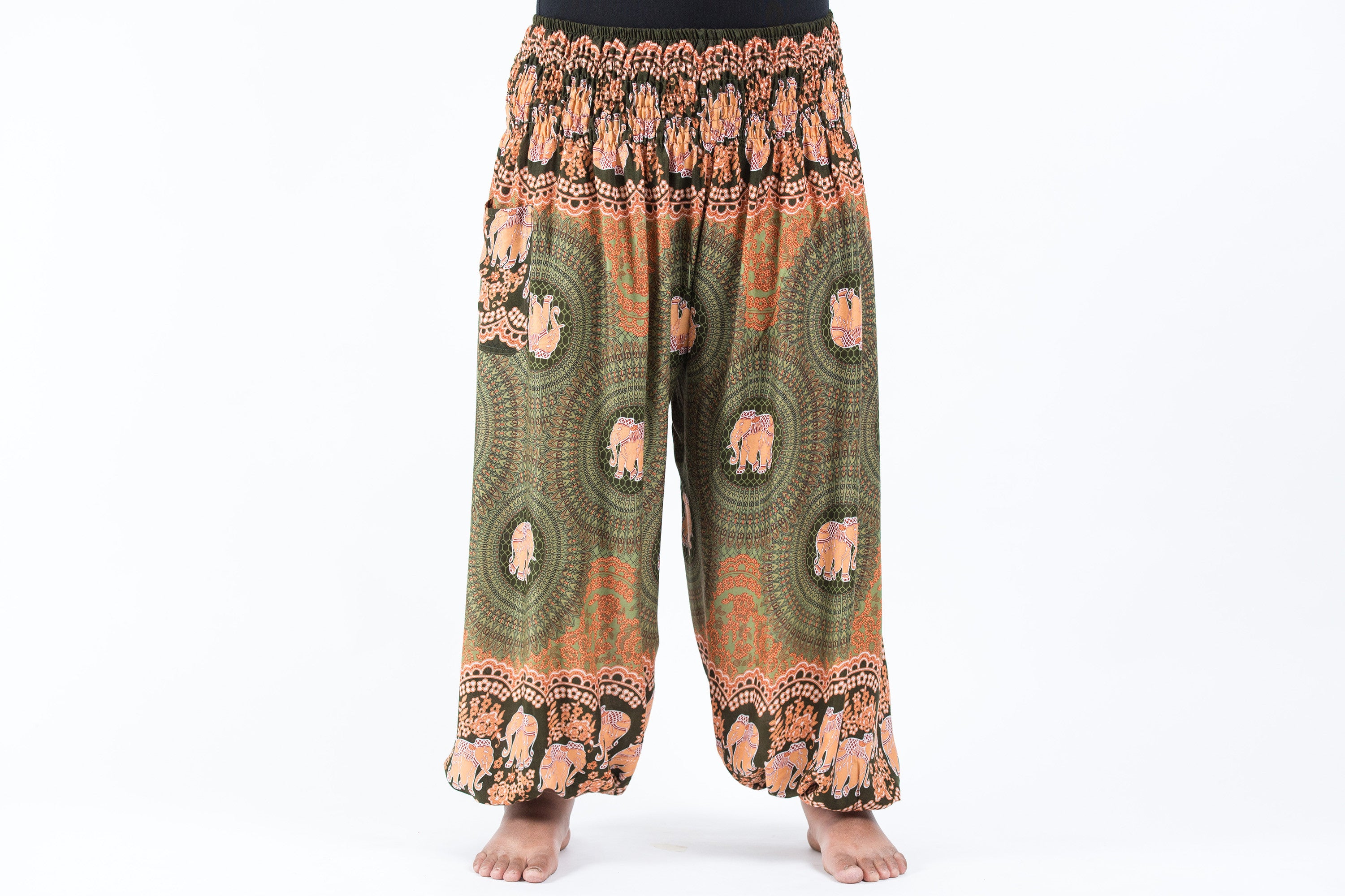 Plus Size Mandala Elephant Women's Elephant Pants in Olive