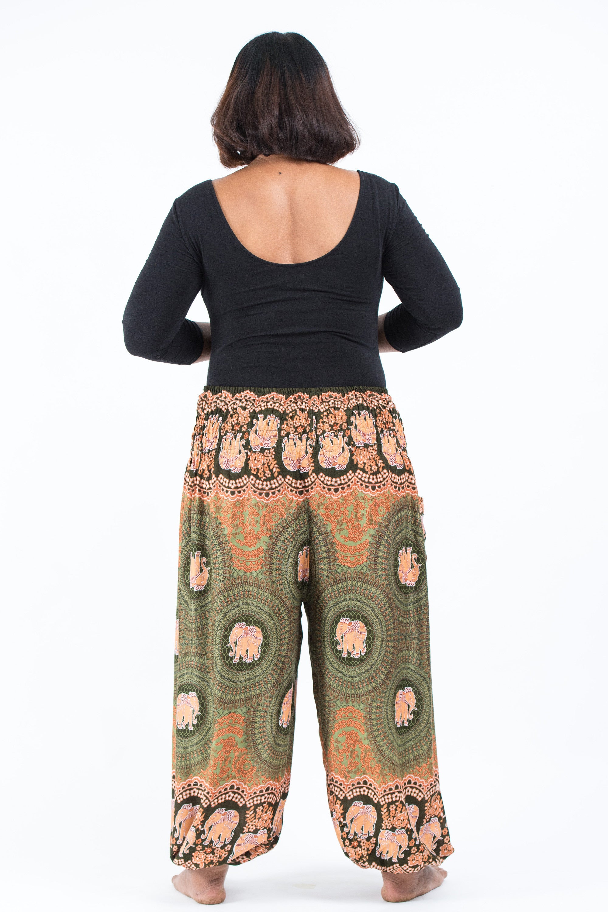 Plus Size Mandala Elephant Women's Elephant Pants in Olive