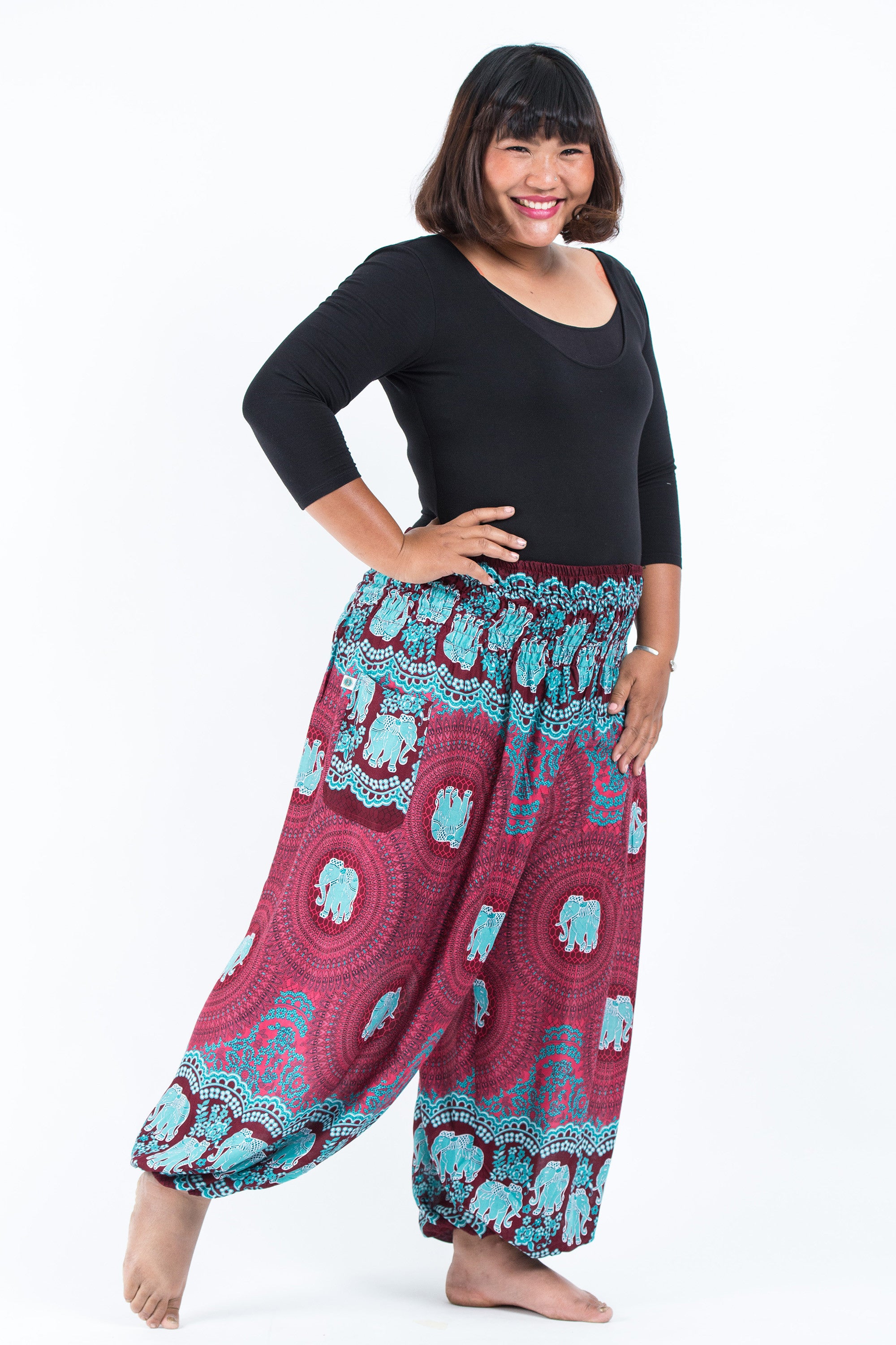 Plus Size Mandala Elephant Women's Elephant Pants in Red