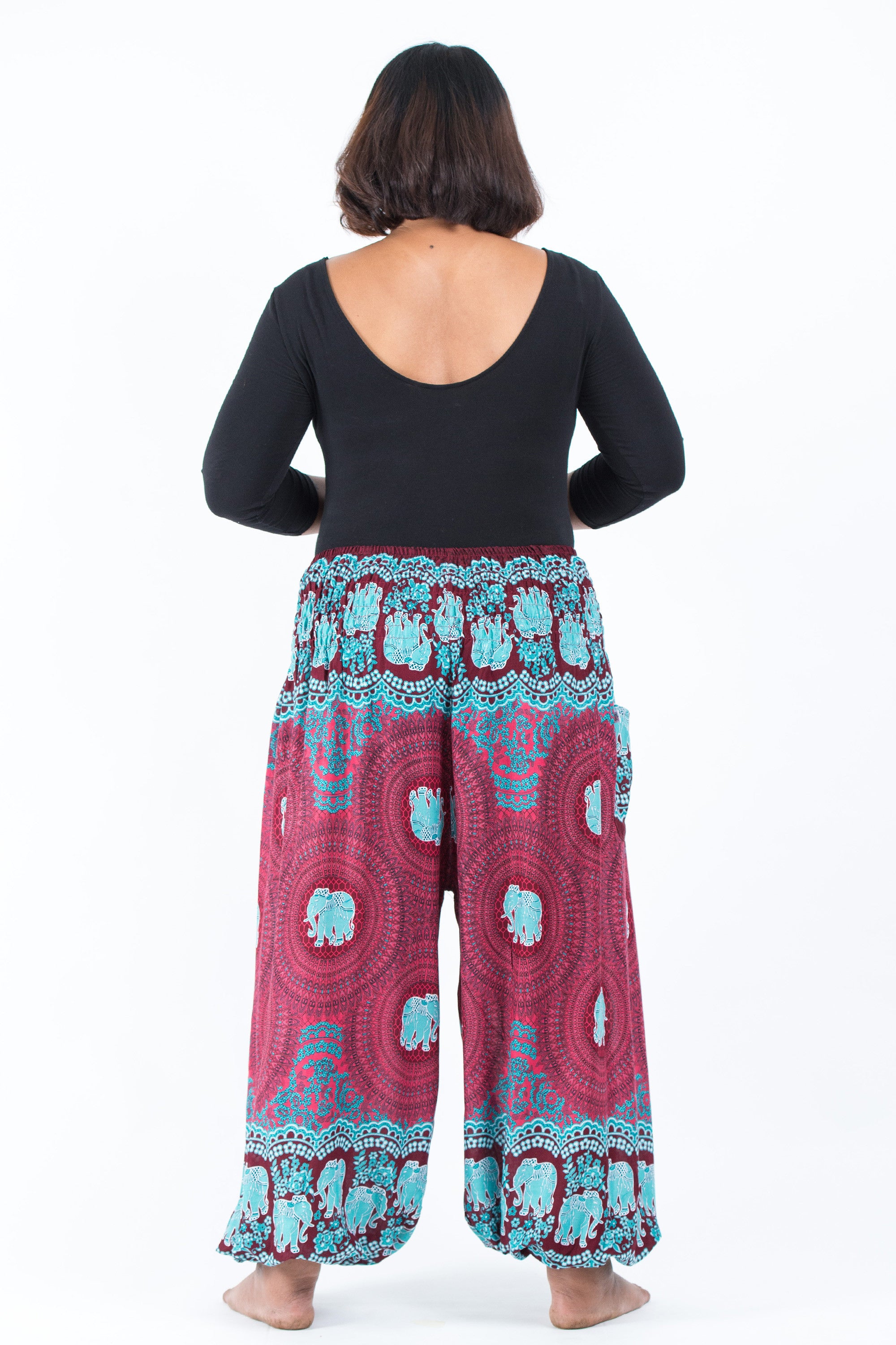Plus Size Mandala Elephant Women's Elephant Pants in Red