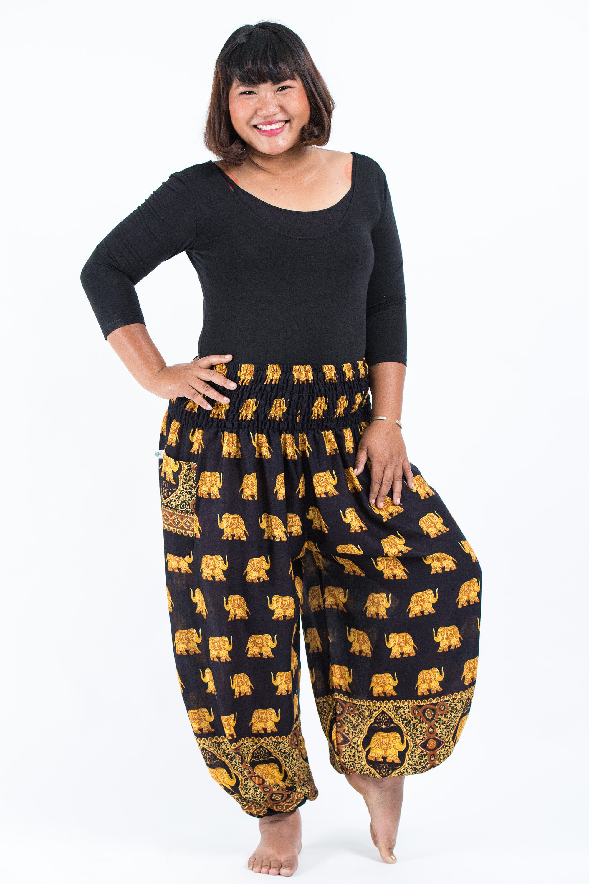 Plus Size Golden Elephant Women's Elephant Pants in Black
