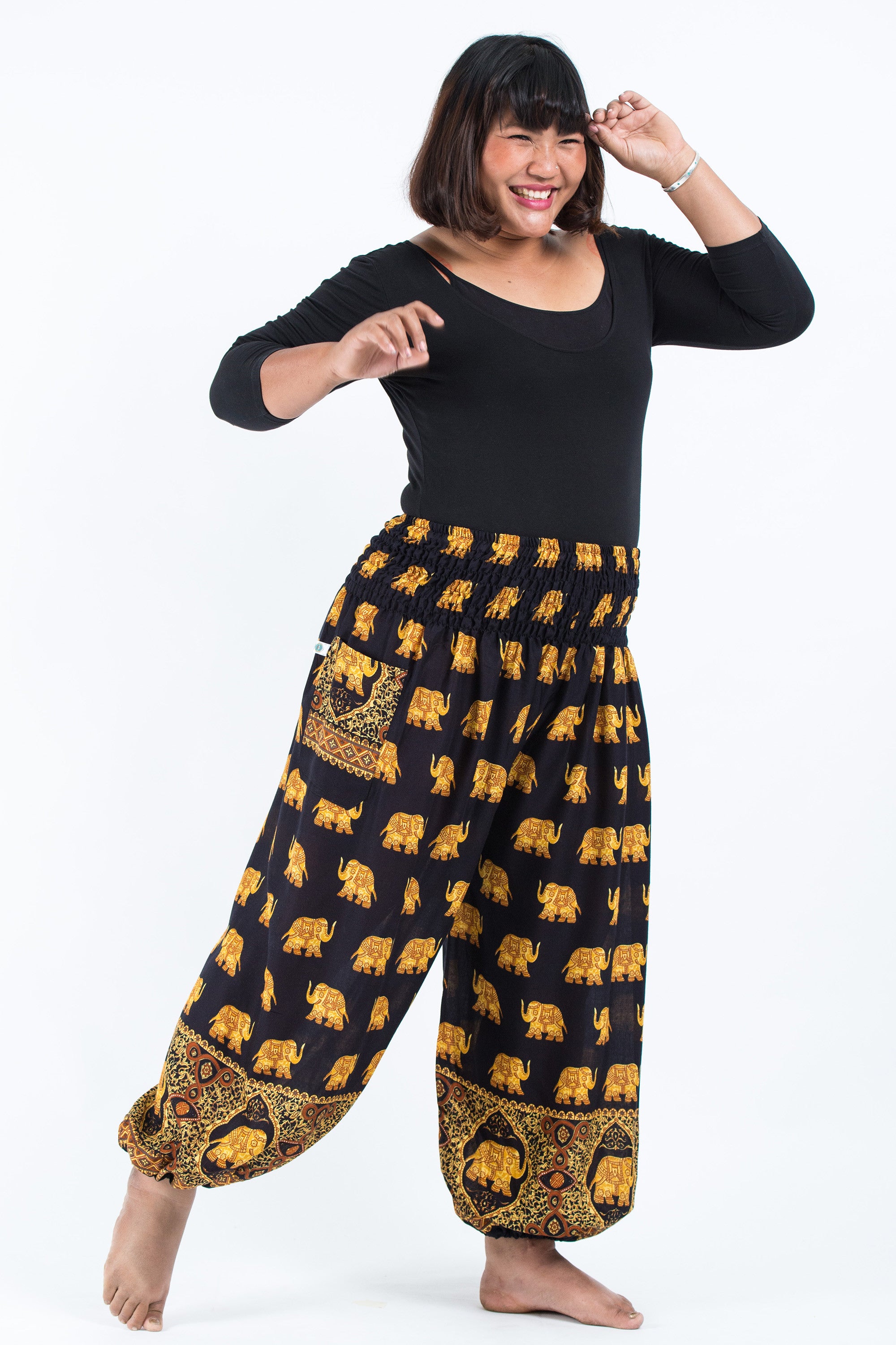 Plus Size Golden Elephant Women's Elephant Pants in Black