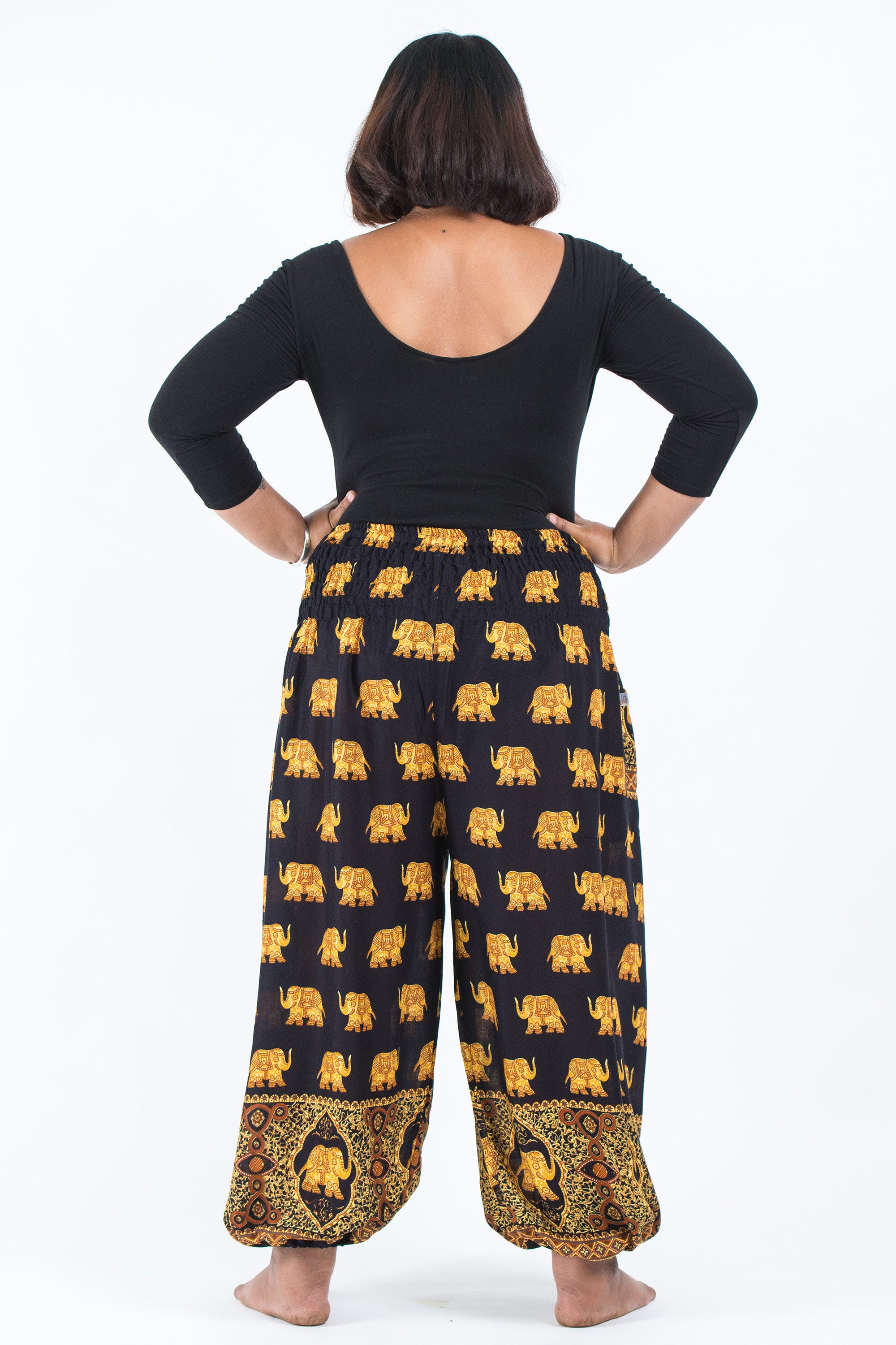 Plus Size Golden Elephant Women's Elephant Pants in Black