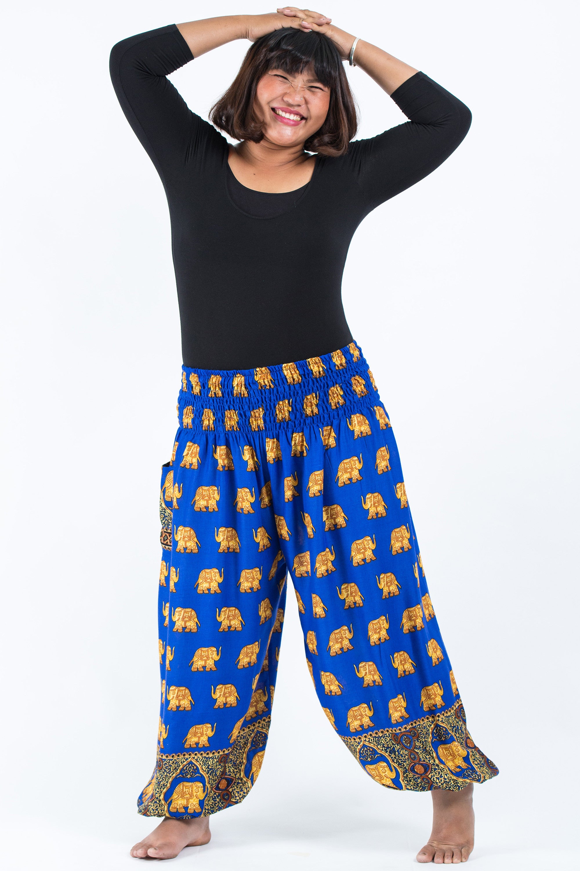 Plus Size Golden Elephant Women's Elephant Pants in Blue