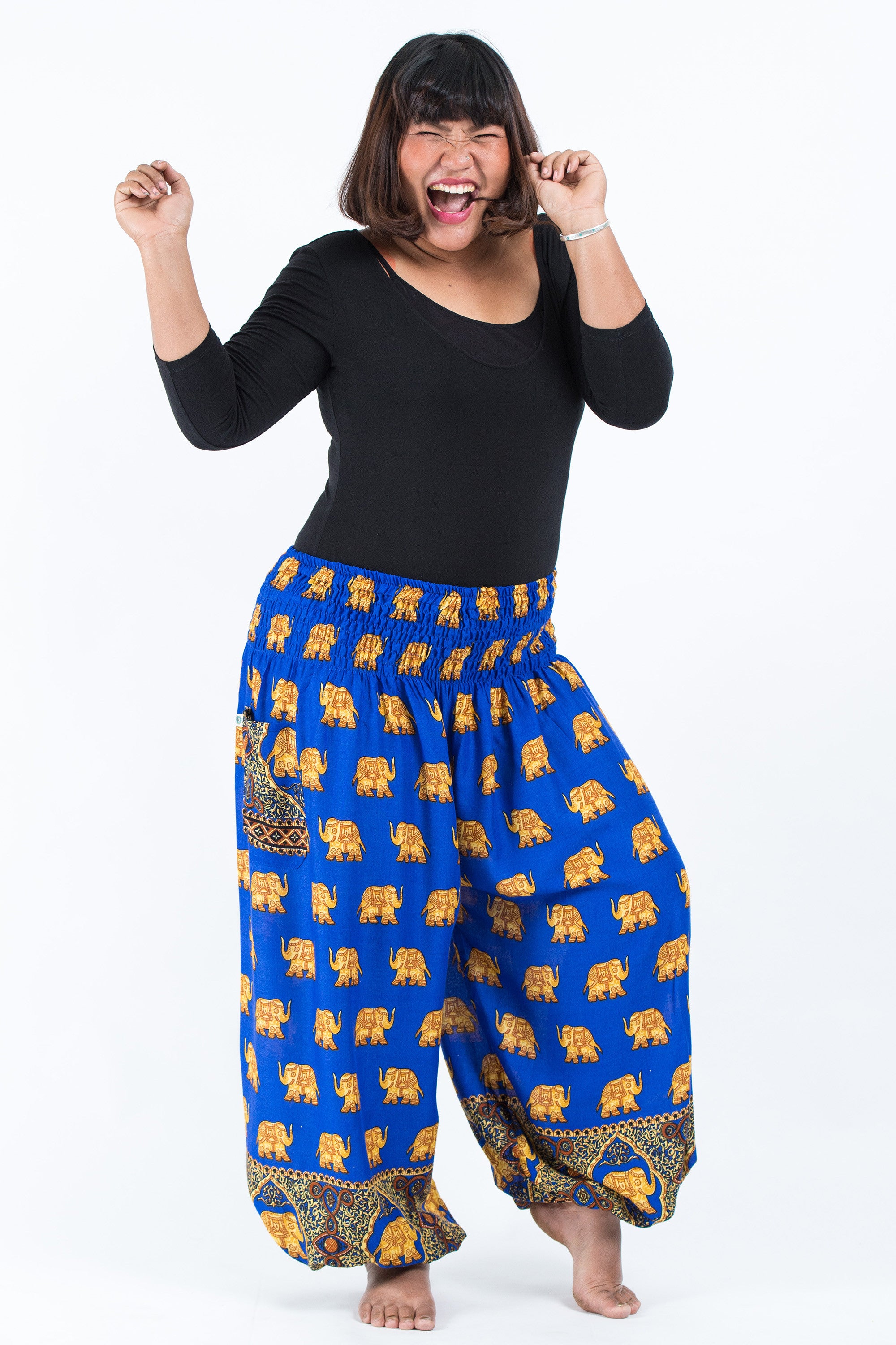 Plus Size Golden Elephant Women's Elephant Pants in Blue