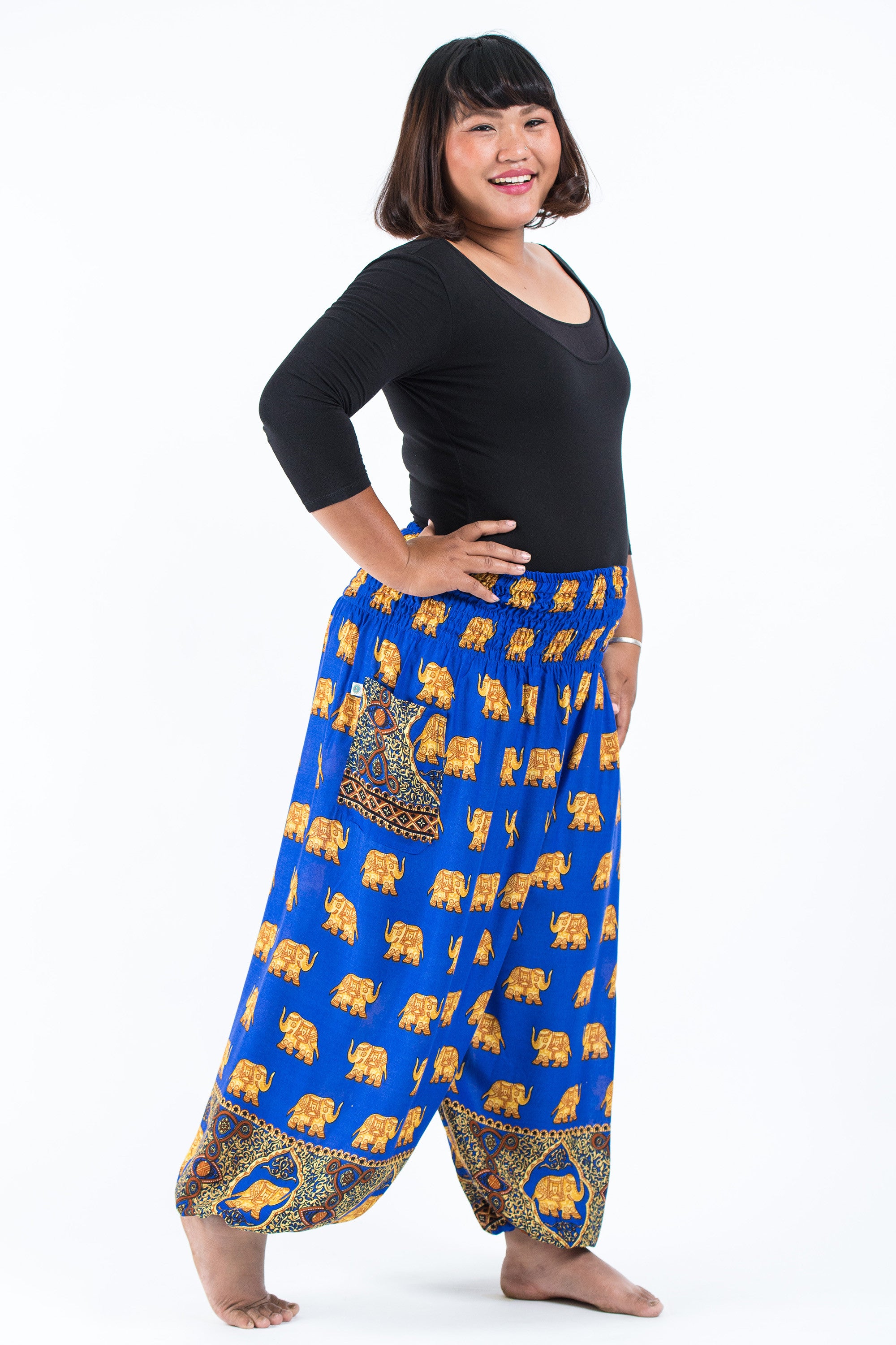 Plus Size Golden Elephant Women's Elephant Pants in Blue
