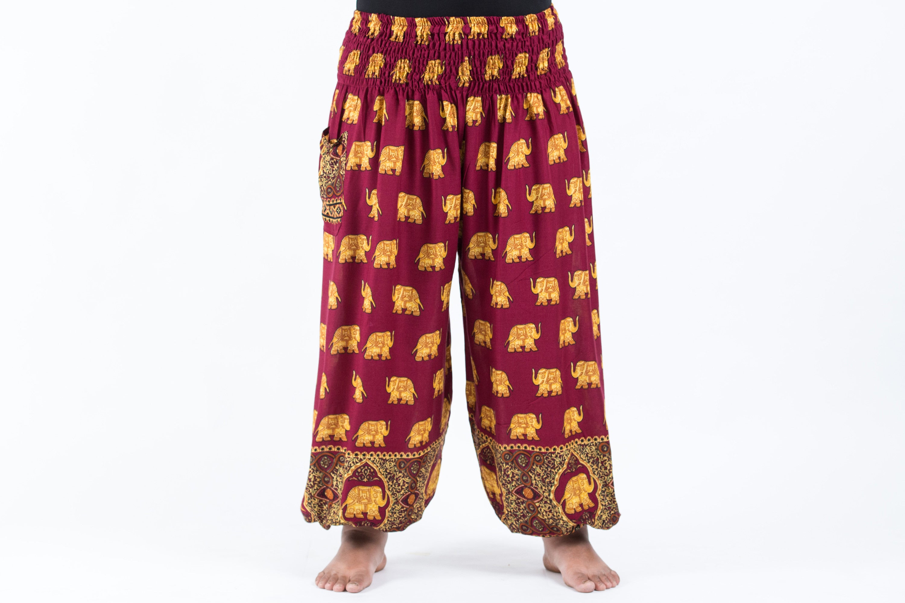 Plus Size Golden Elephant Women's Elephant Pants in Maroon