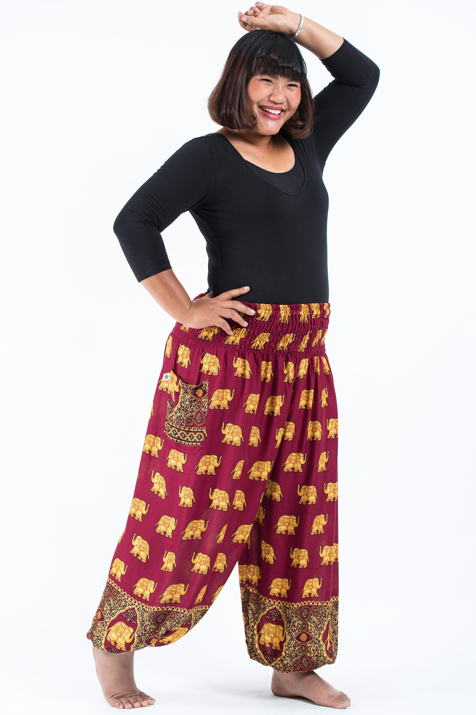 Plus Size Golden Elephant Women's Elephant Pants in Maroon