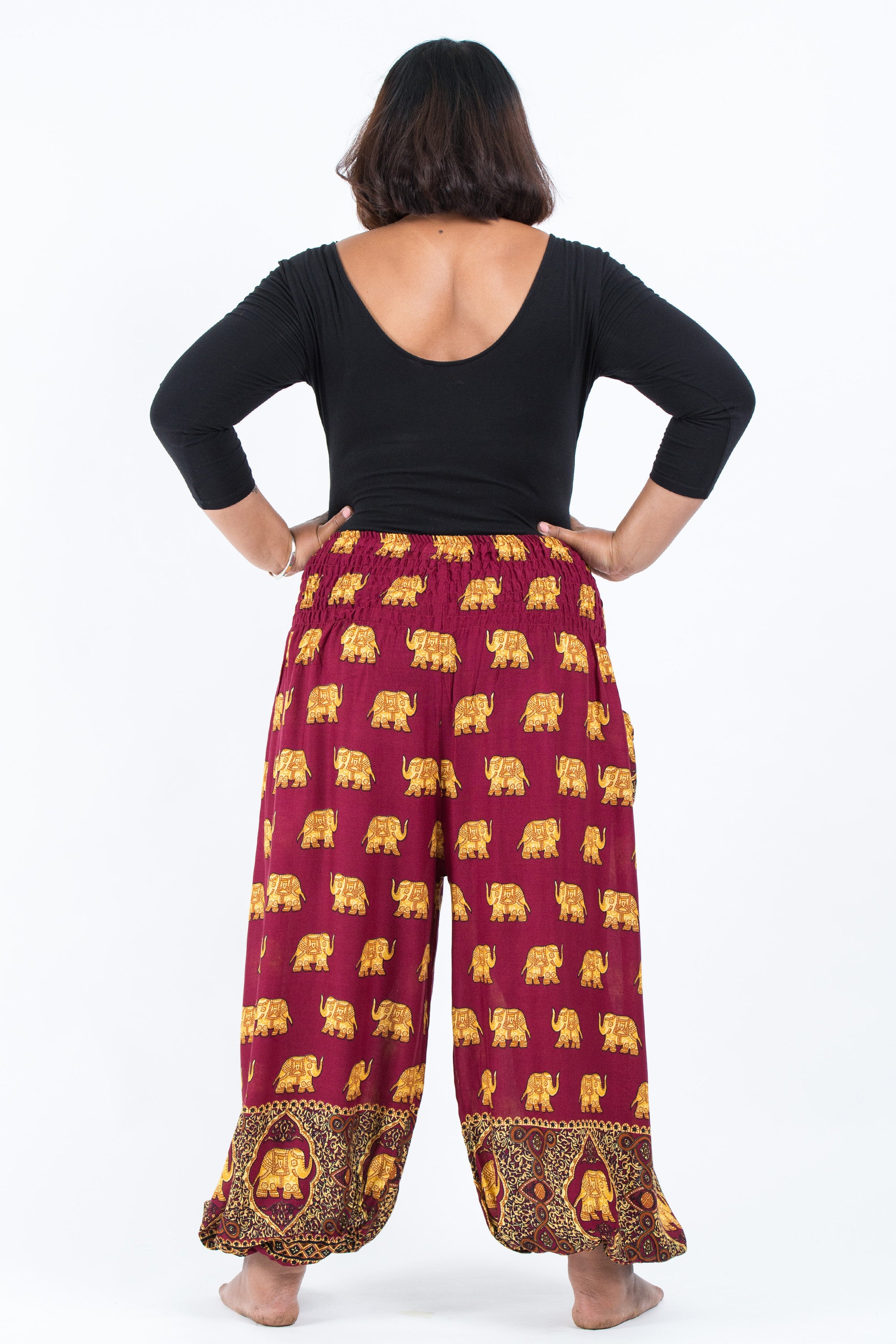 Plus Size Golden Elephant Women's Elephant Pants in Maroon