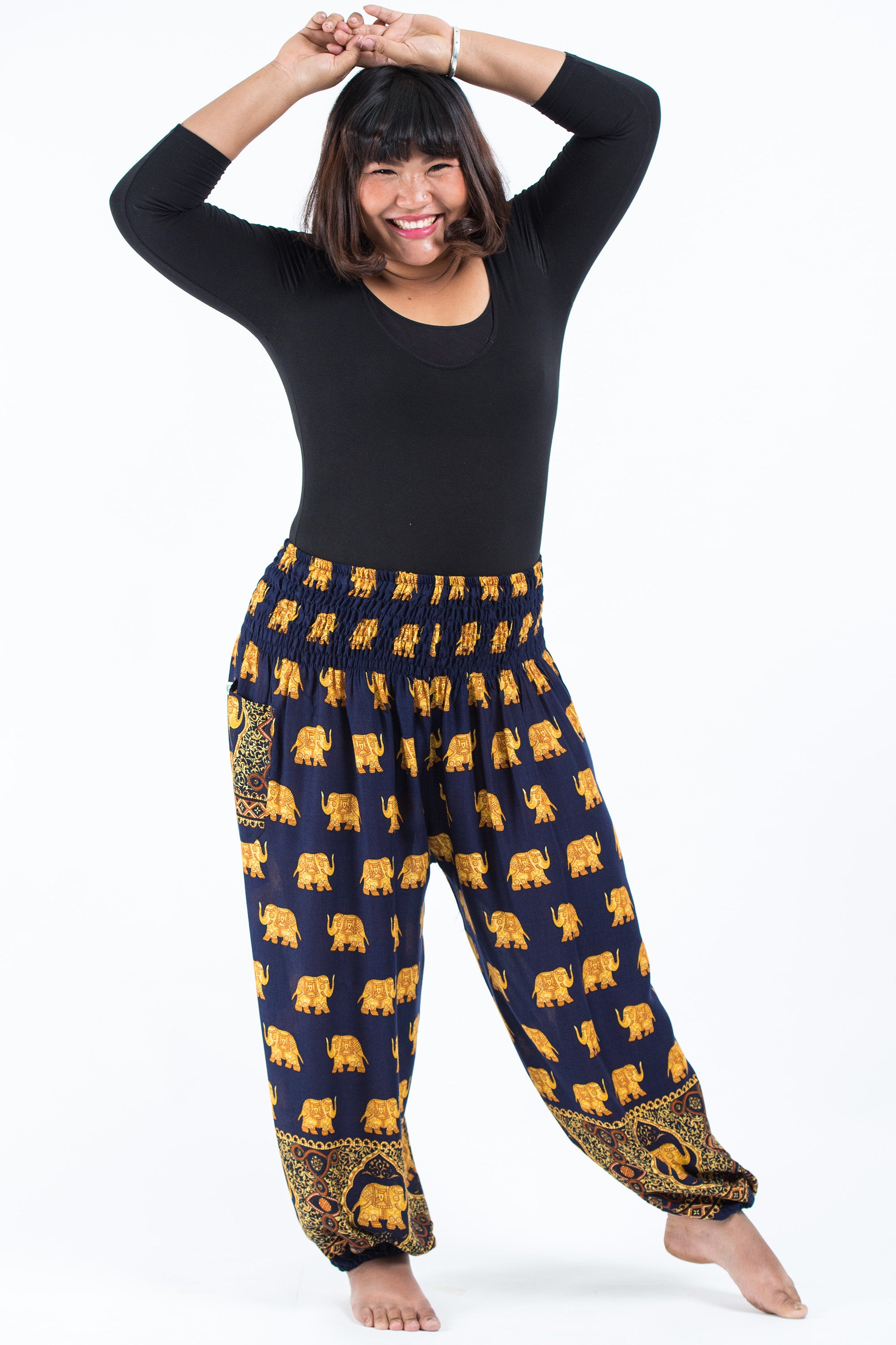 Plus Size Golden Elephant Women's Elephant Pants in Navy