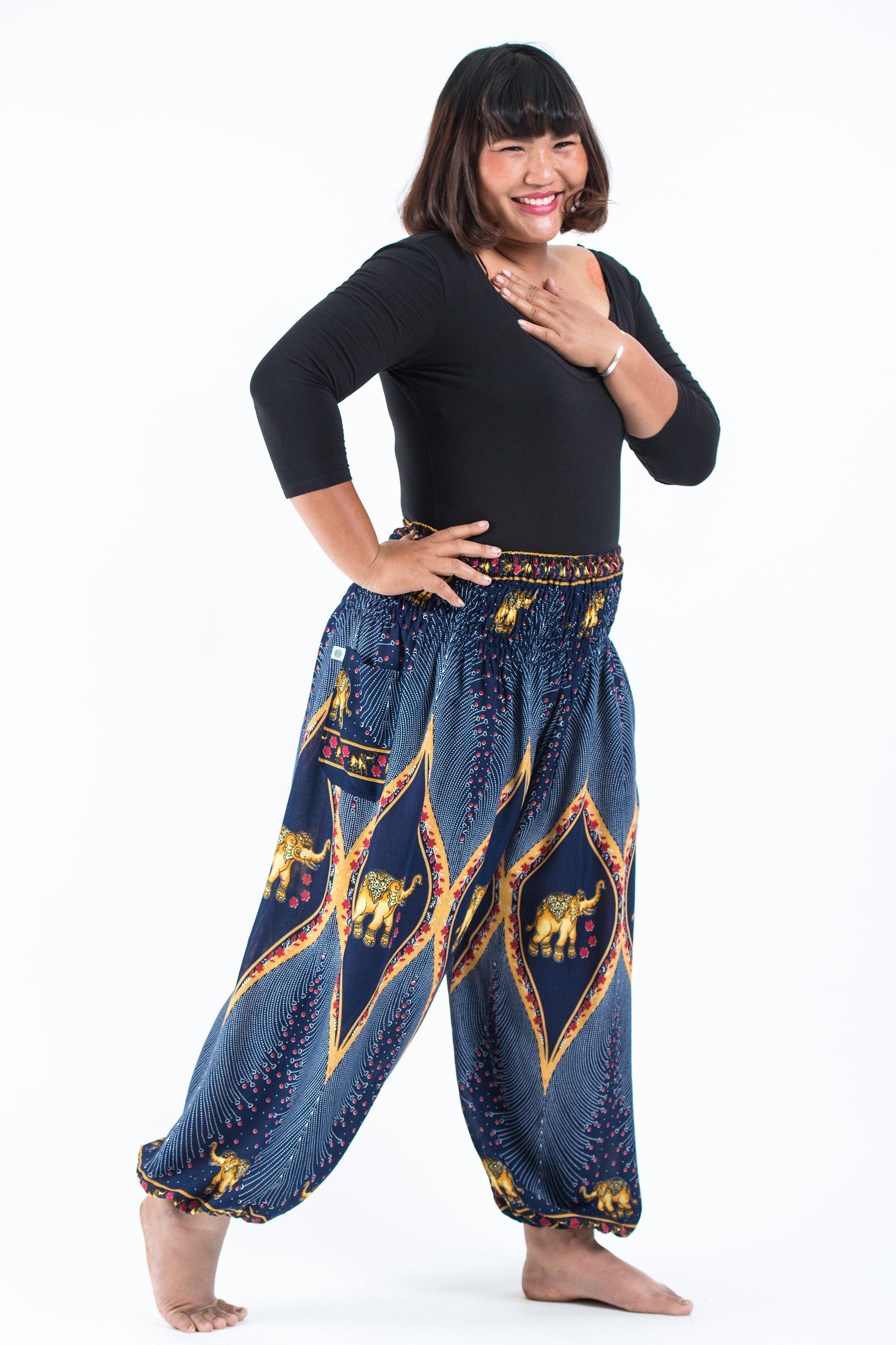 Plus Size Peacock Elephant Women's Elephant Pants in Blue