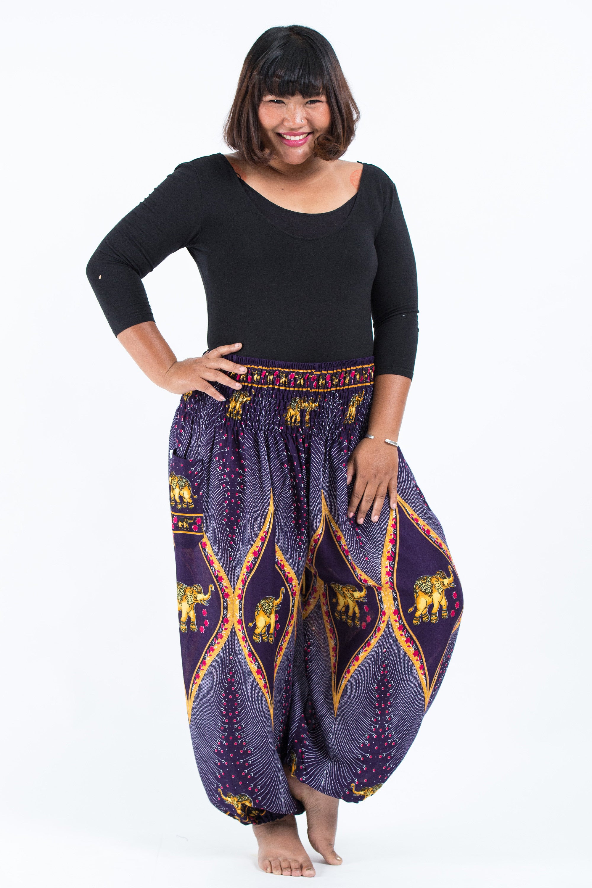 Plus Size Peacock Elephant Women's Elephant Pants in Purple