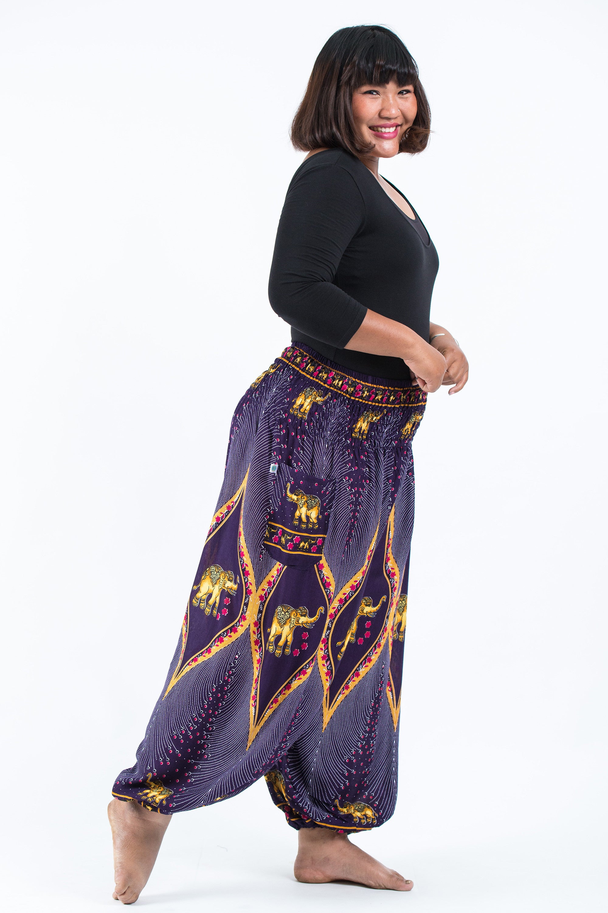 Plus Size Peacock Elephant Women's Elephant Pants in Purple
