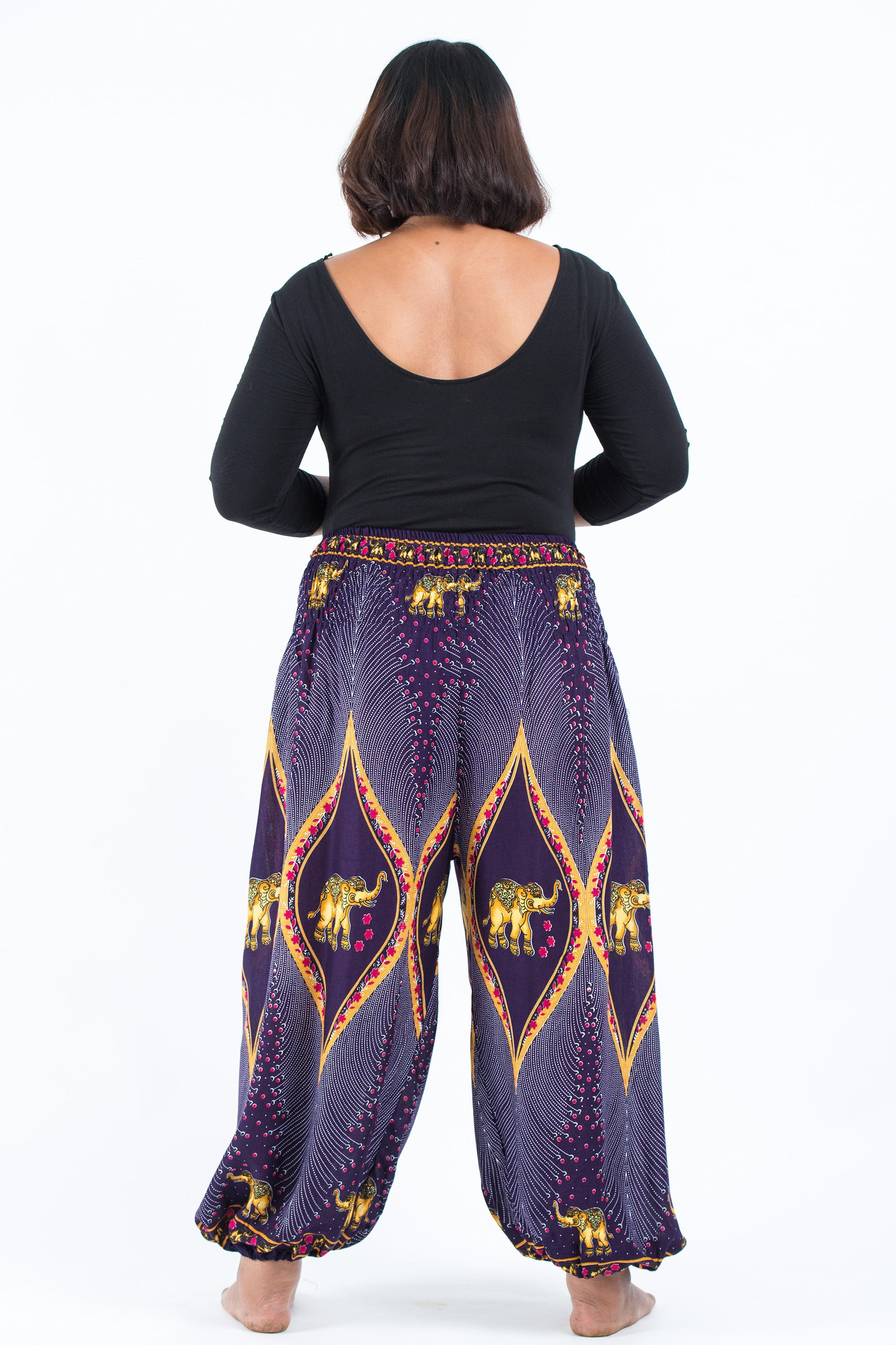 Plus Size Peacock Elephant Women's Elephant Pants in Purple