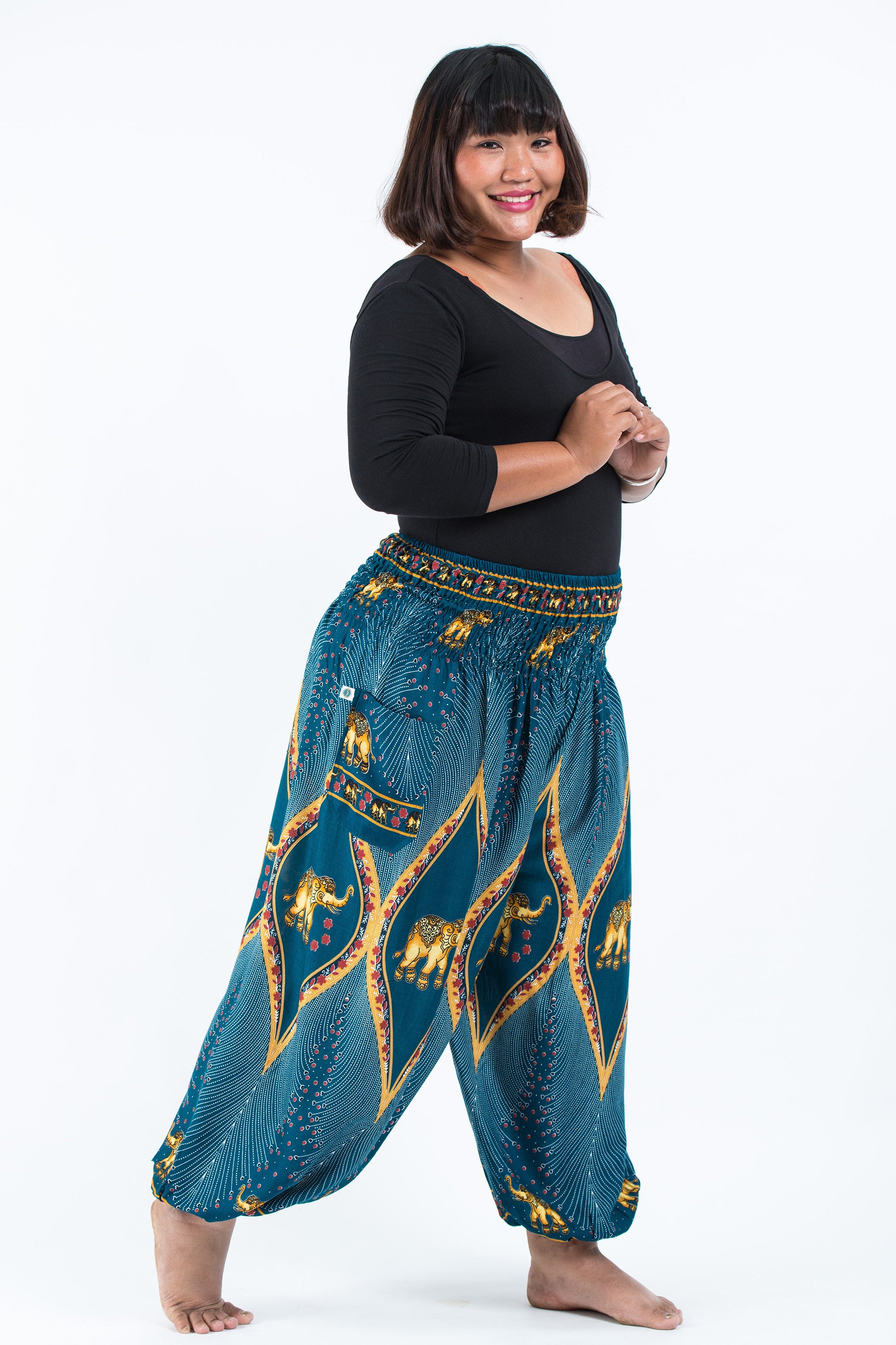 Plus Size Peacock Elephant Women's Elephant Pants in Turquoise