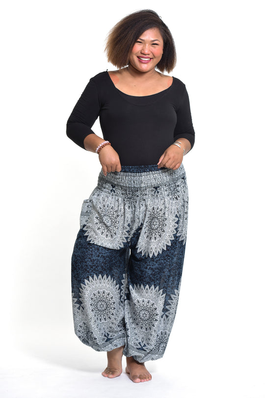 Plus Size Marble Mandalas Women's Harem Pants in Indigo