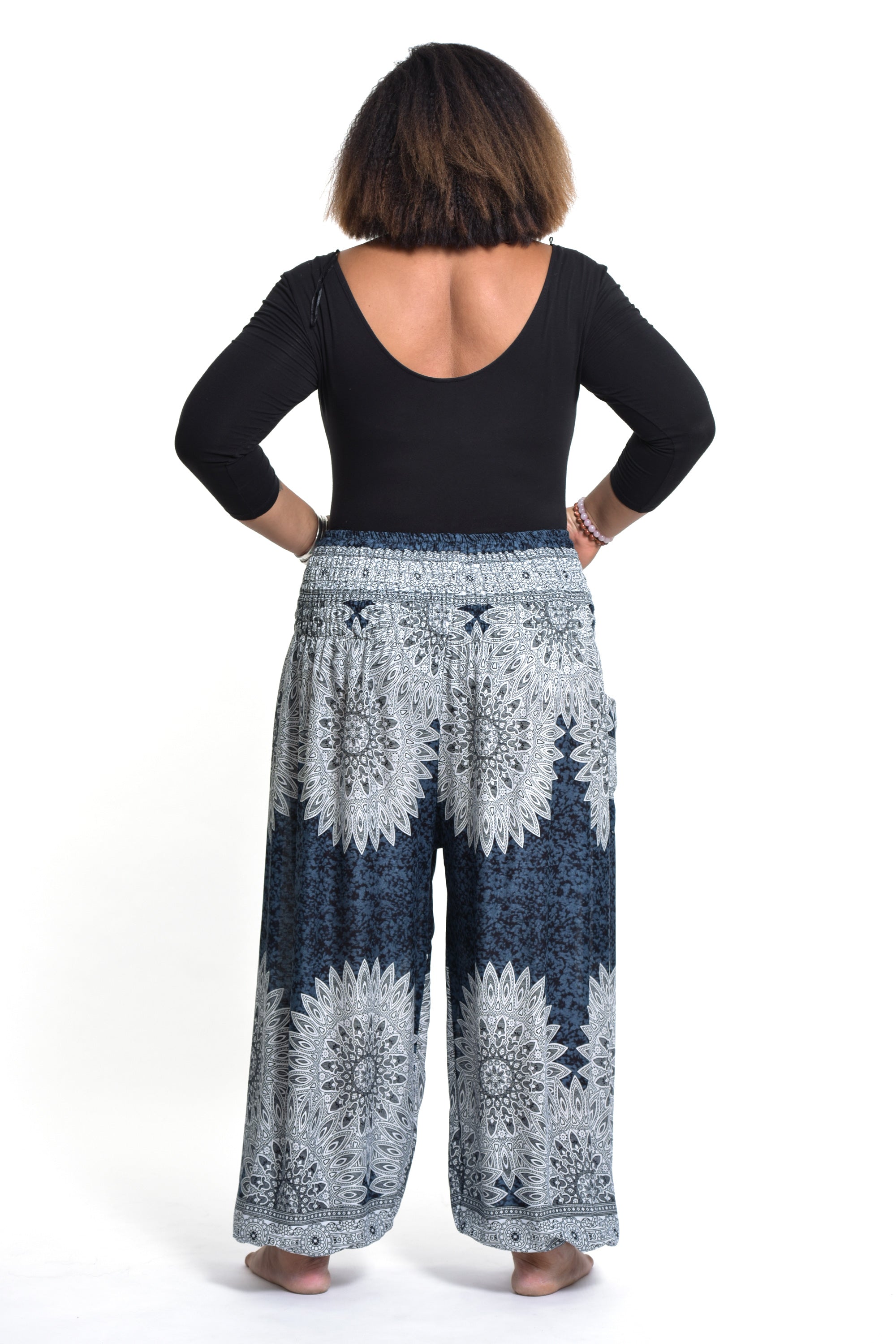 Plus Size Marble Mandalas Women's Harem Pants in Indigo