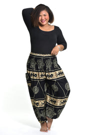 Plus Size Turtle Print Women's Harem Pants in Gold