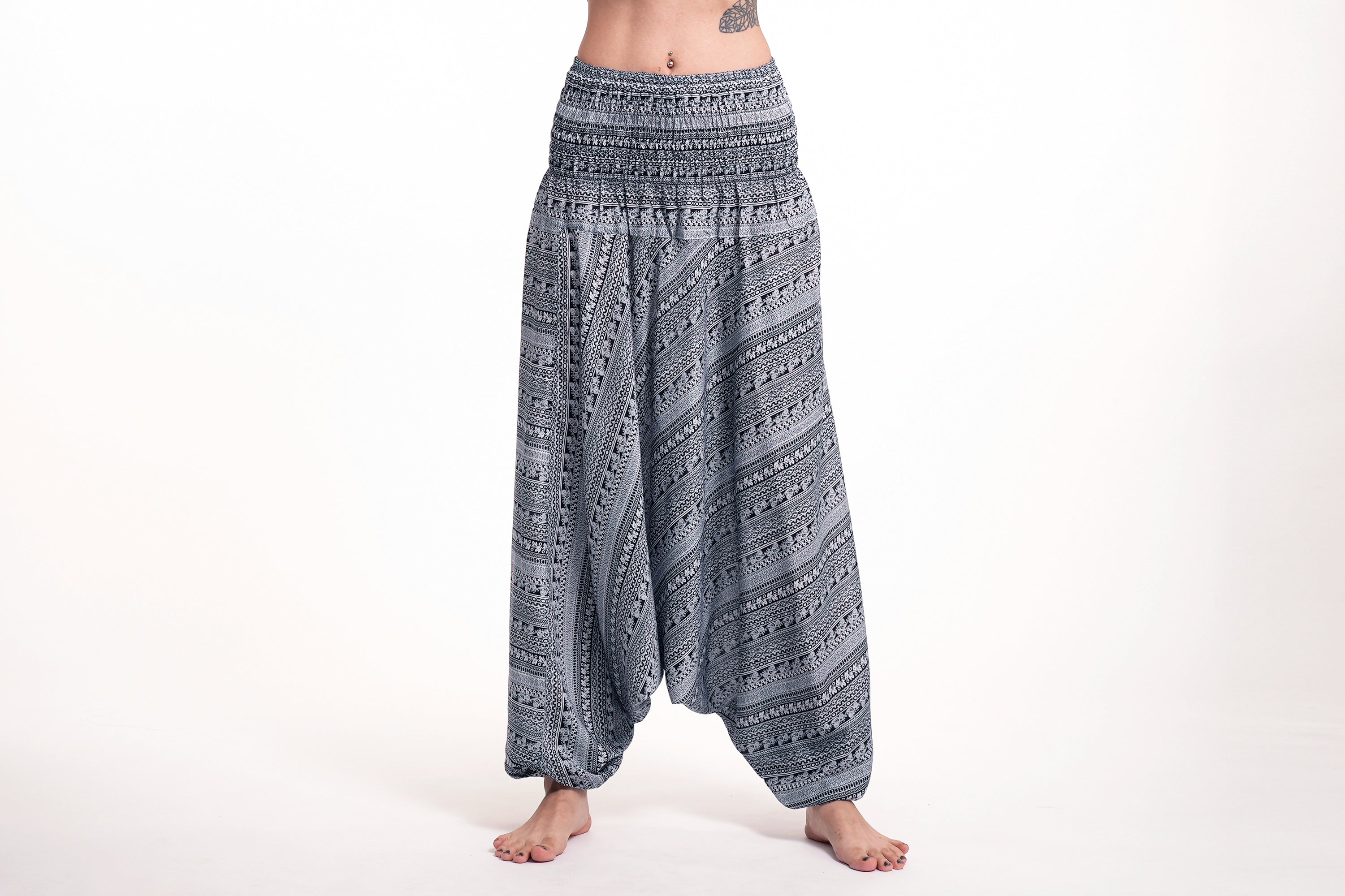 Aztec Stripes 2-in-1 Jumpsuit Harem Pants in Gray