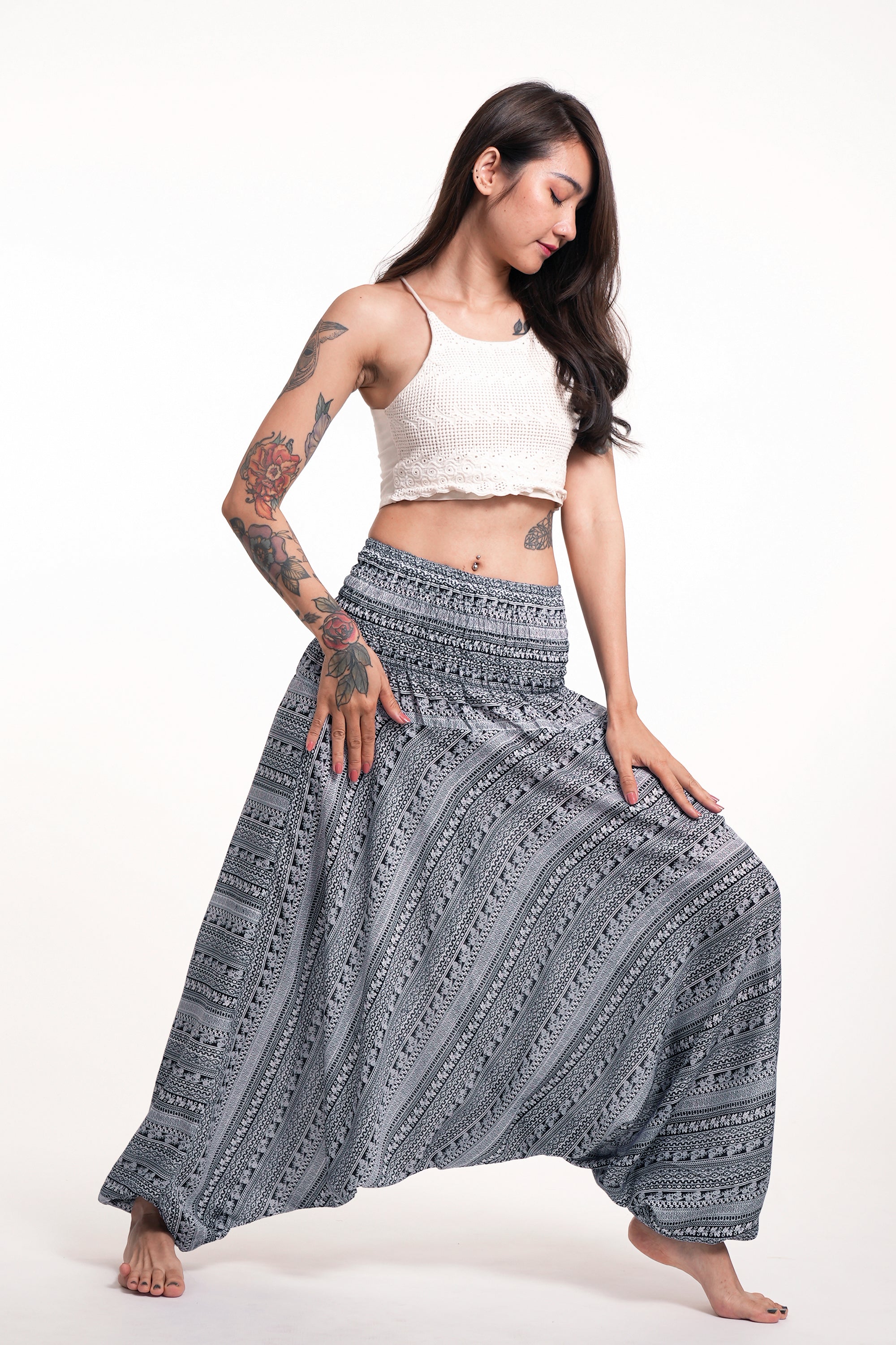 Aztec Stripes 2-in-1 Jumpsuit Harem Pants in Gray