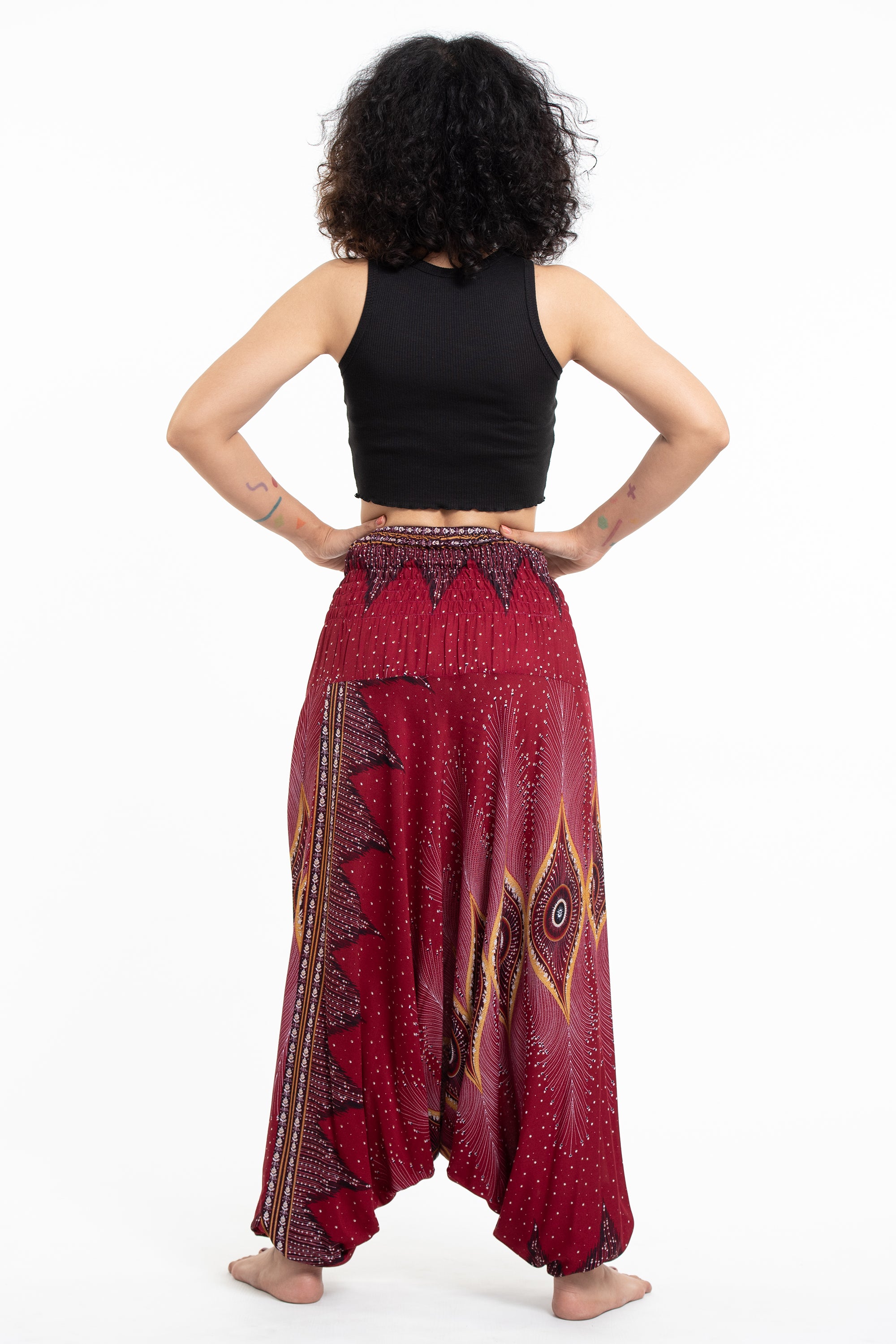 Diamond Peacock 2-in-1 Jumpsuit Harem Pants in Red