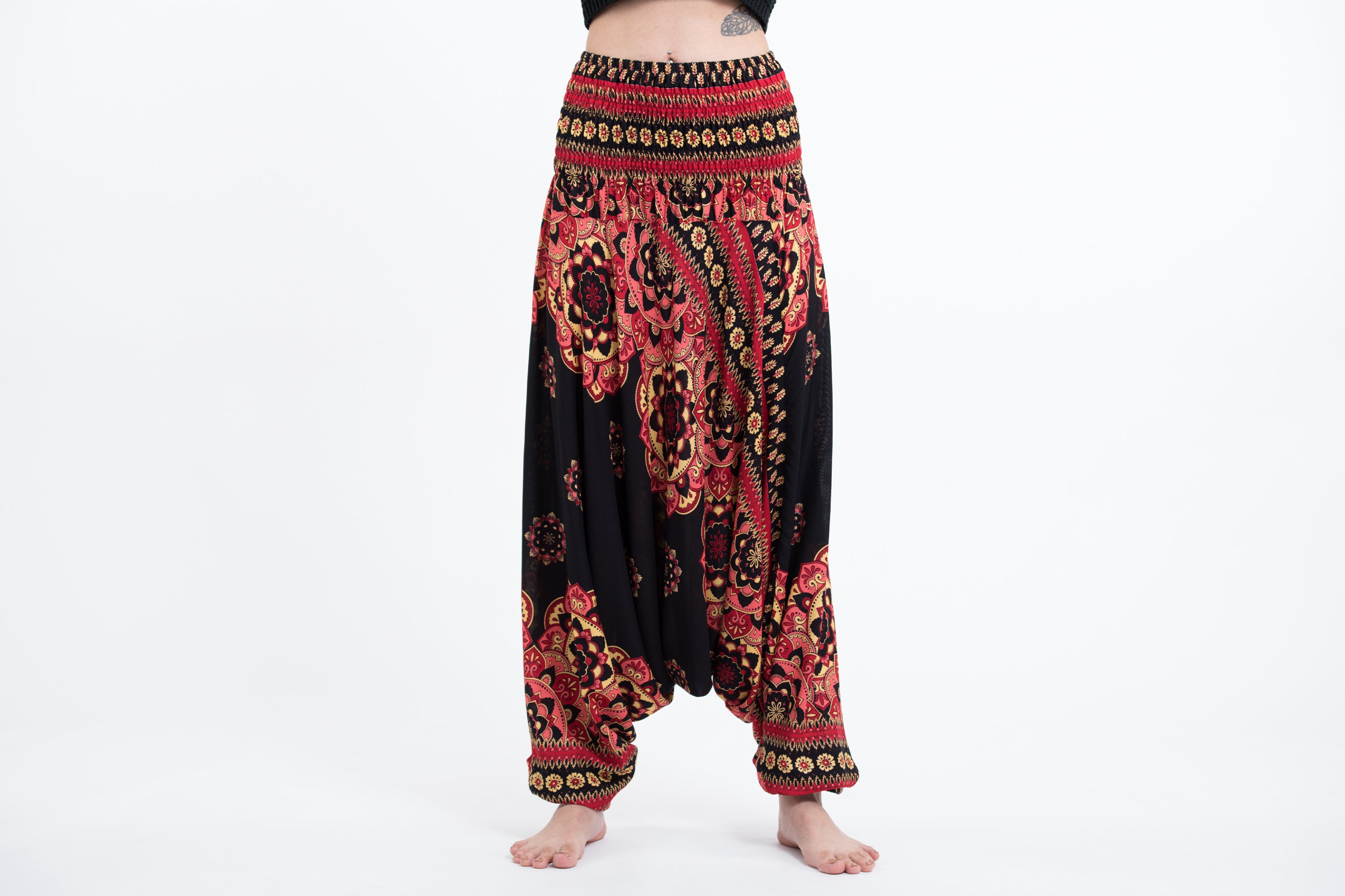 Lotus Mandalas 2-in-1 Jumpsuit Harem Pants in Black