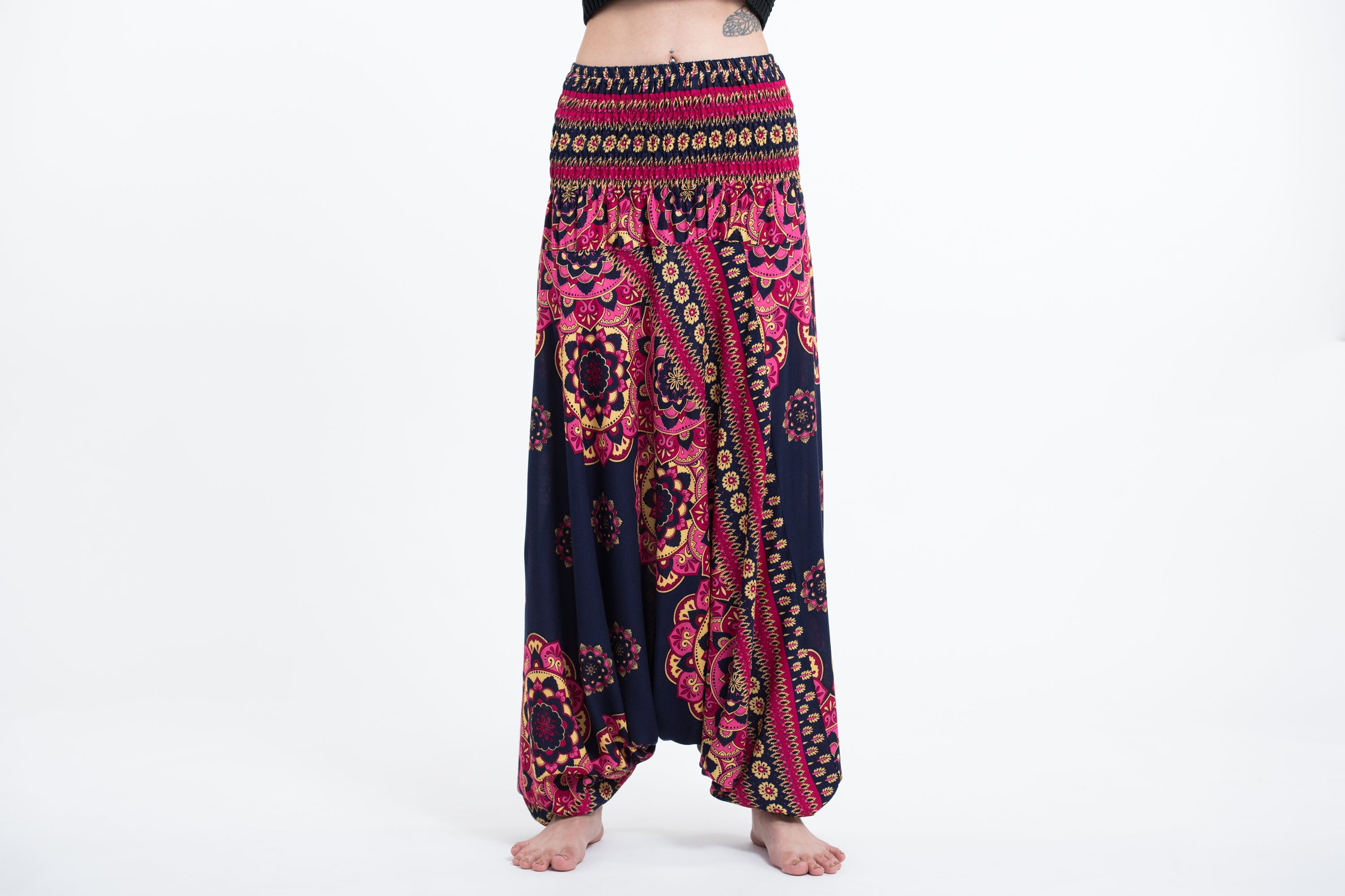 Lotus Mandalas 2-in-1 Jumpsuit Harem Pants in Navy