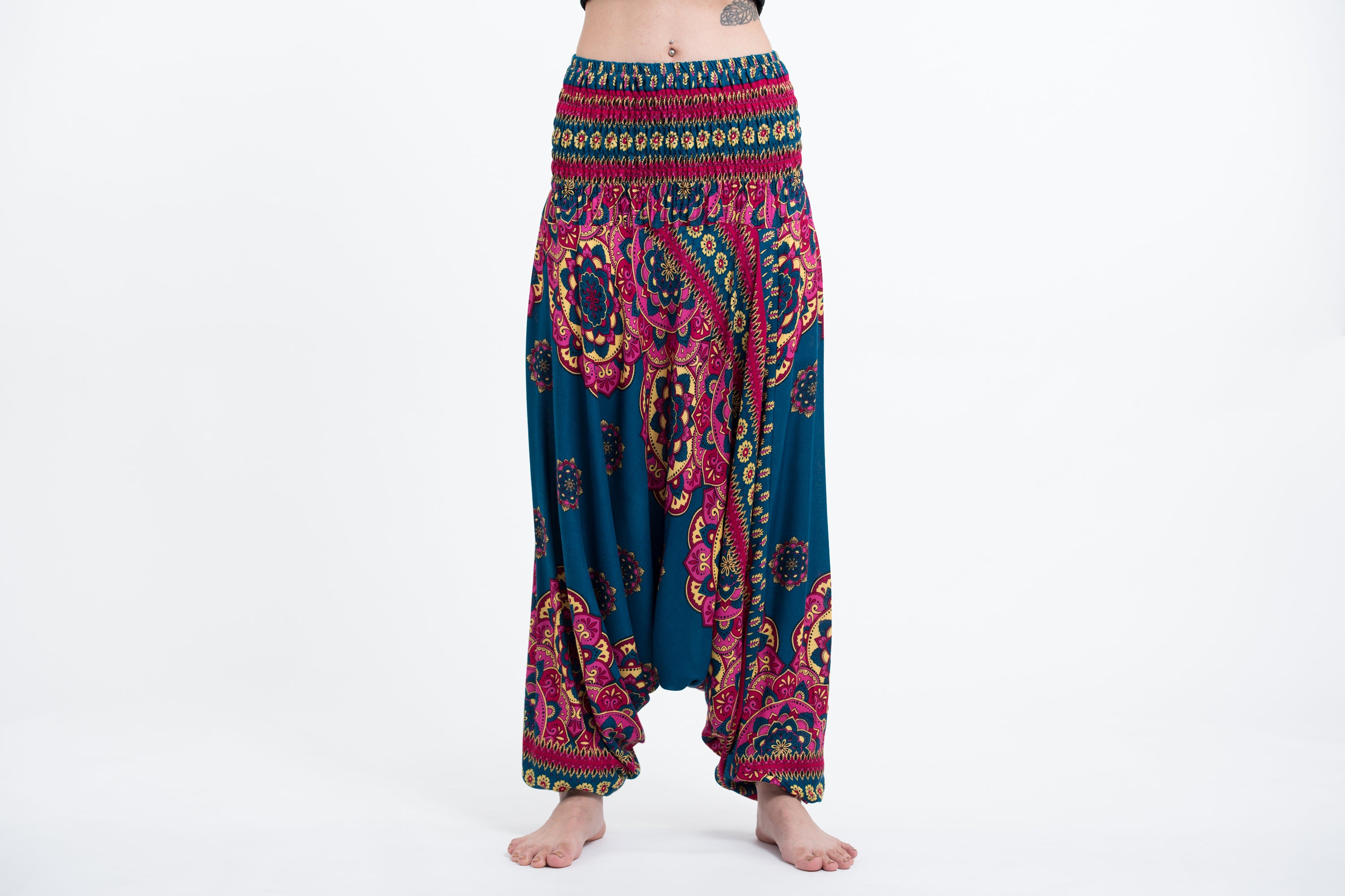 Lotus Mandalas 2-in-1 Jumpsuit Harem Pants in Turquoise
