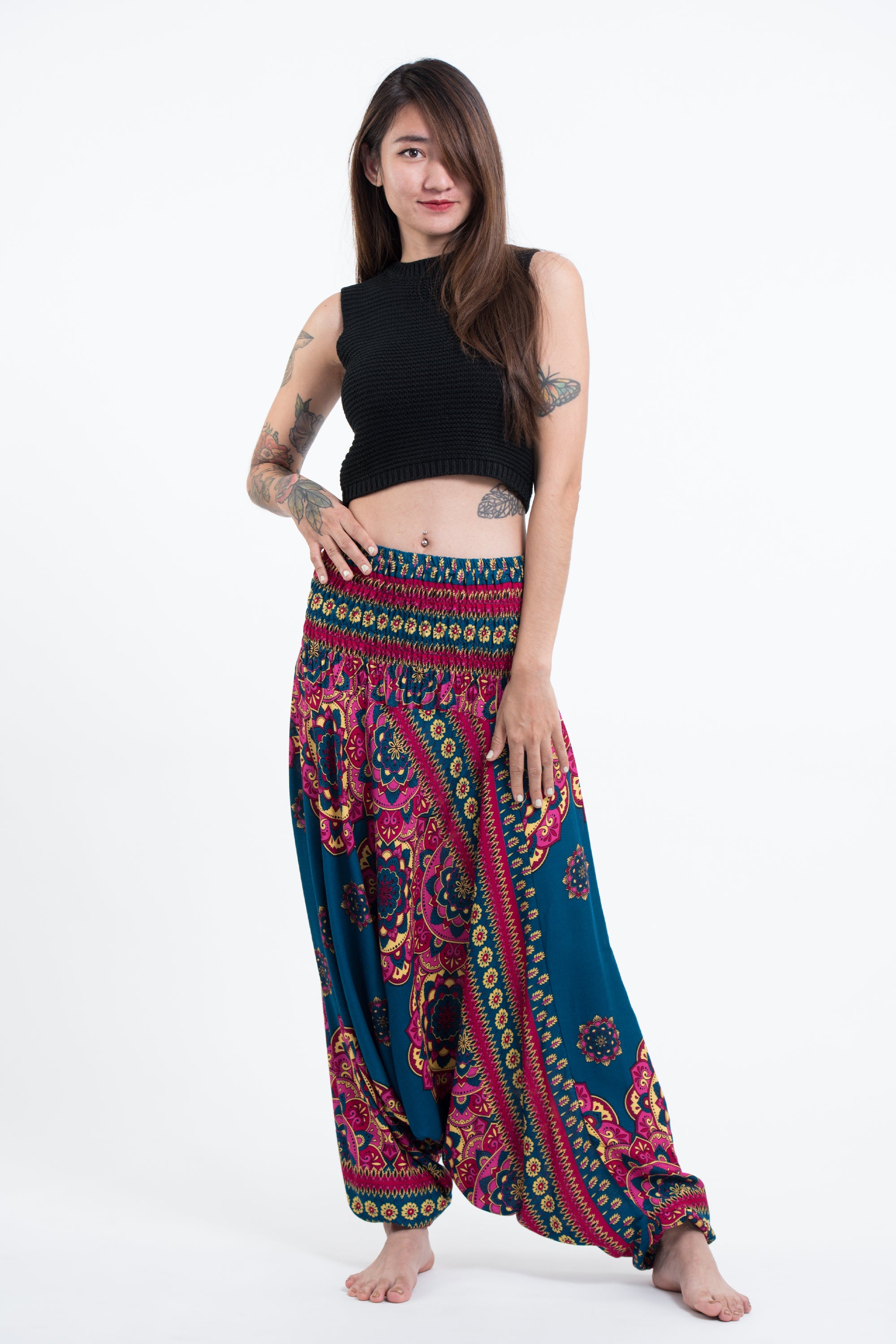 Lotus Mandalas 2-in-1 Jumpsuit Harem Pants in Turquoise