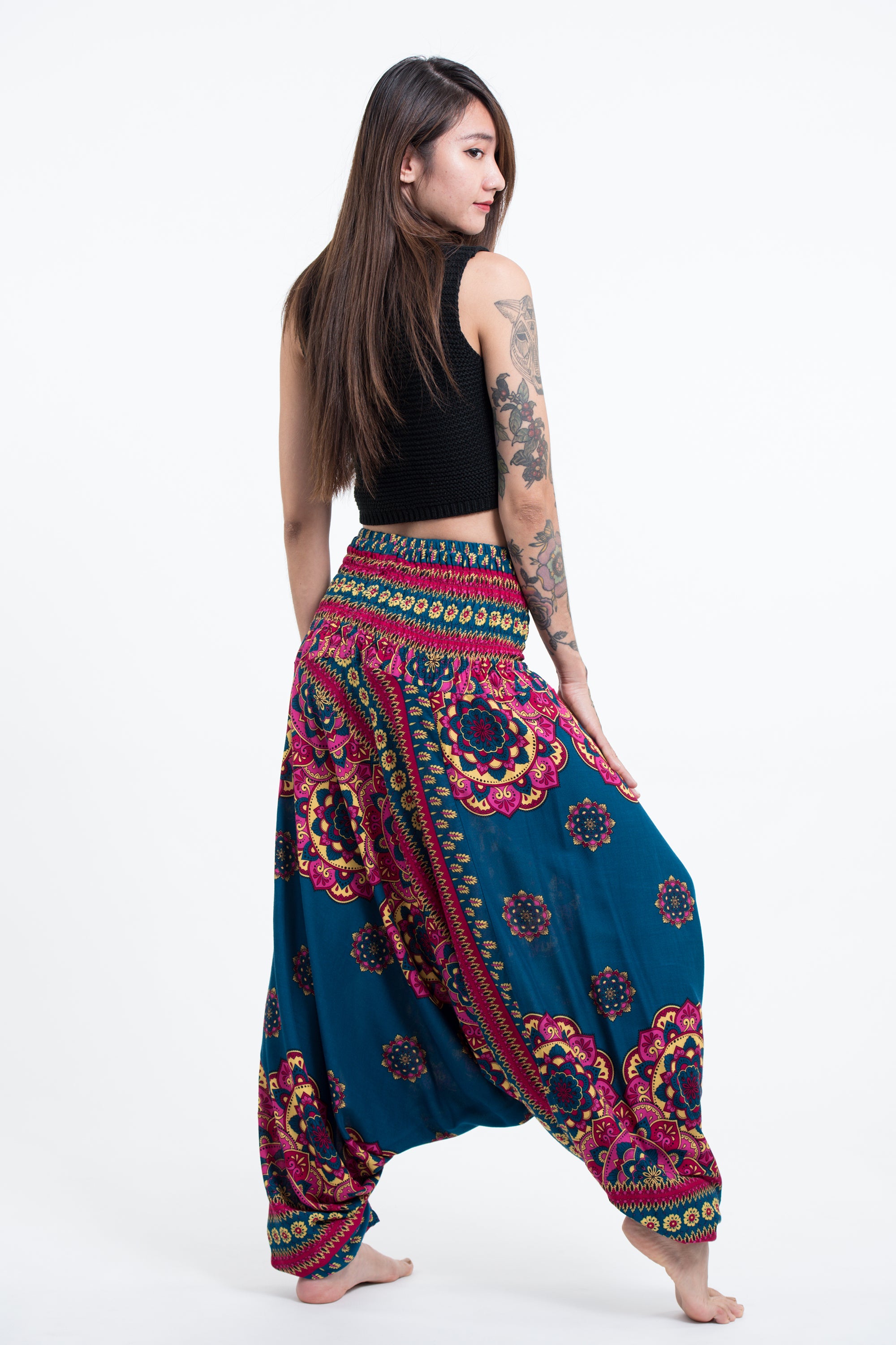 Lotus Mandalas 2-in-1 Jumpsuit Harem Pants in Turquoise