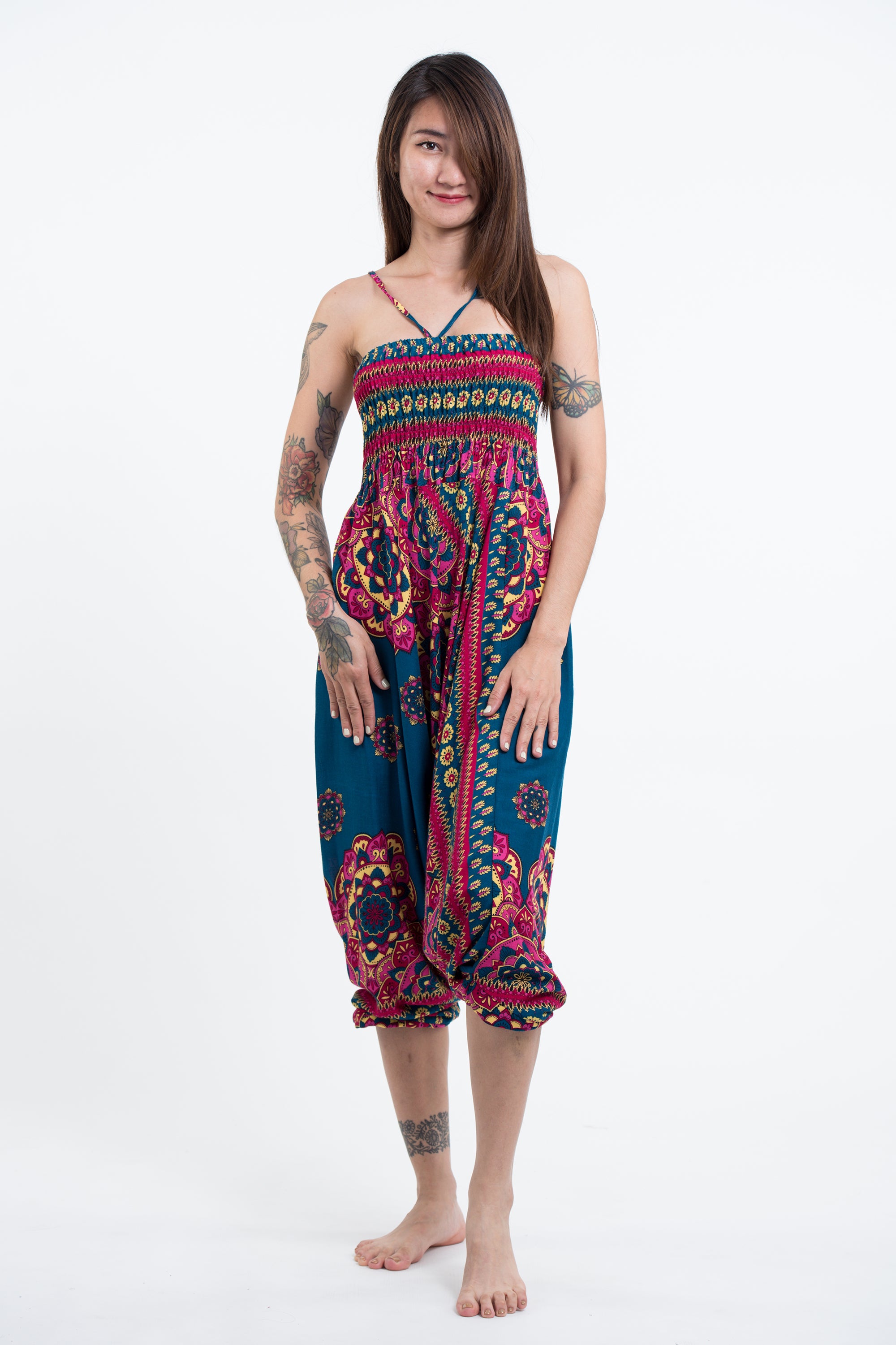 Lotus Mandalas 2-in-1 Jumpsuit Harem Pants in Turquoise