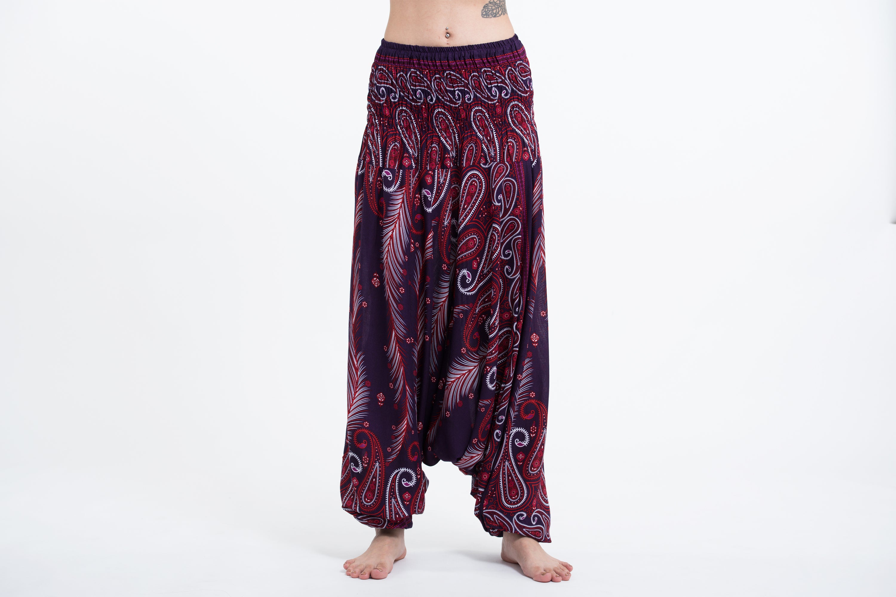 Paisley Feathers 2-in-1 Jumpsuit Harem Pants in Purple