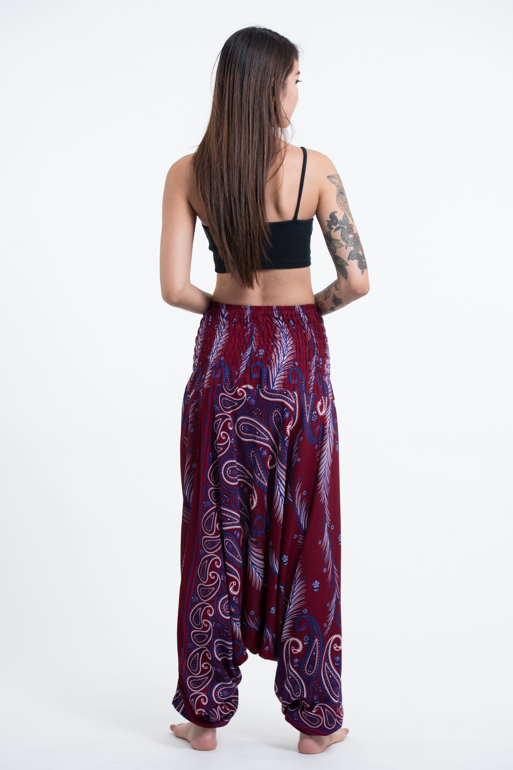 Paisley Feathers 2-in-1 Jumpsuit Harem Pants in Red