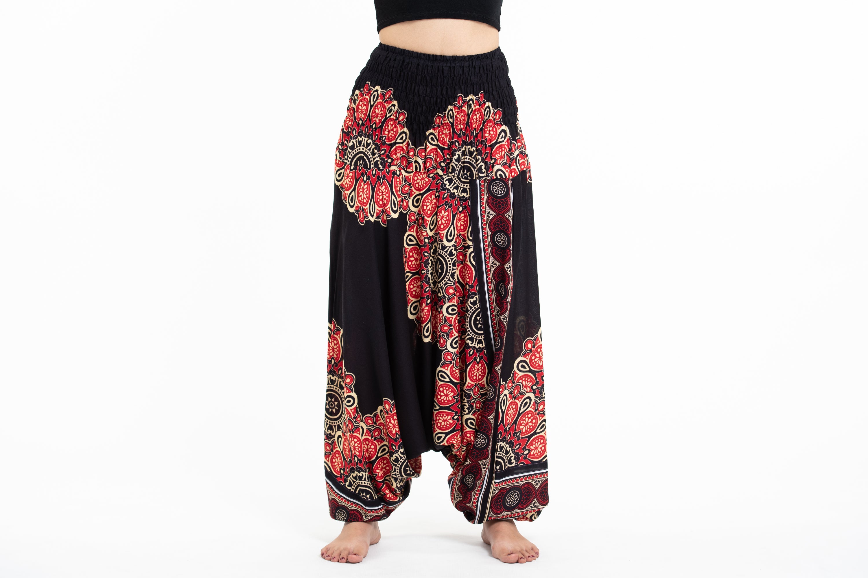 Peony Mandalas 2-in-1 Jumpsuit Harem Pants in Black