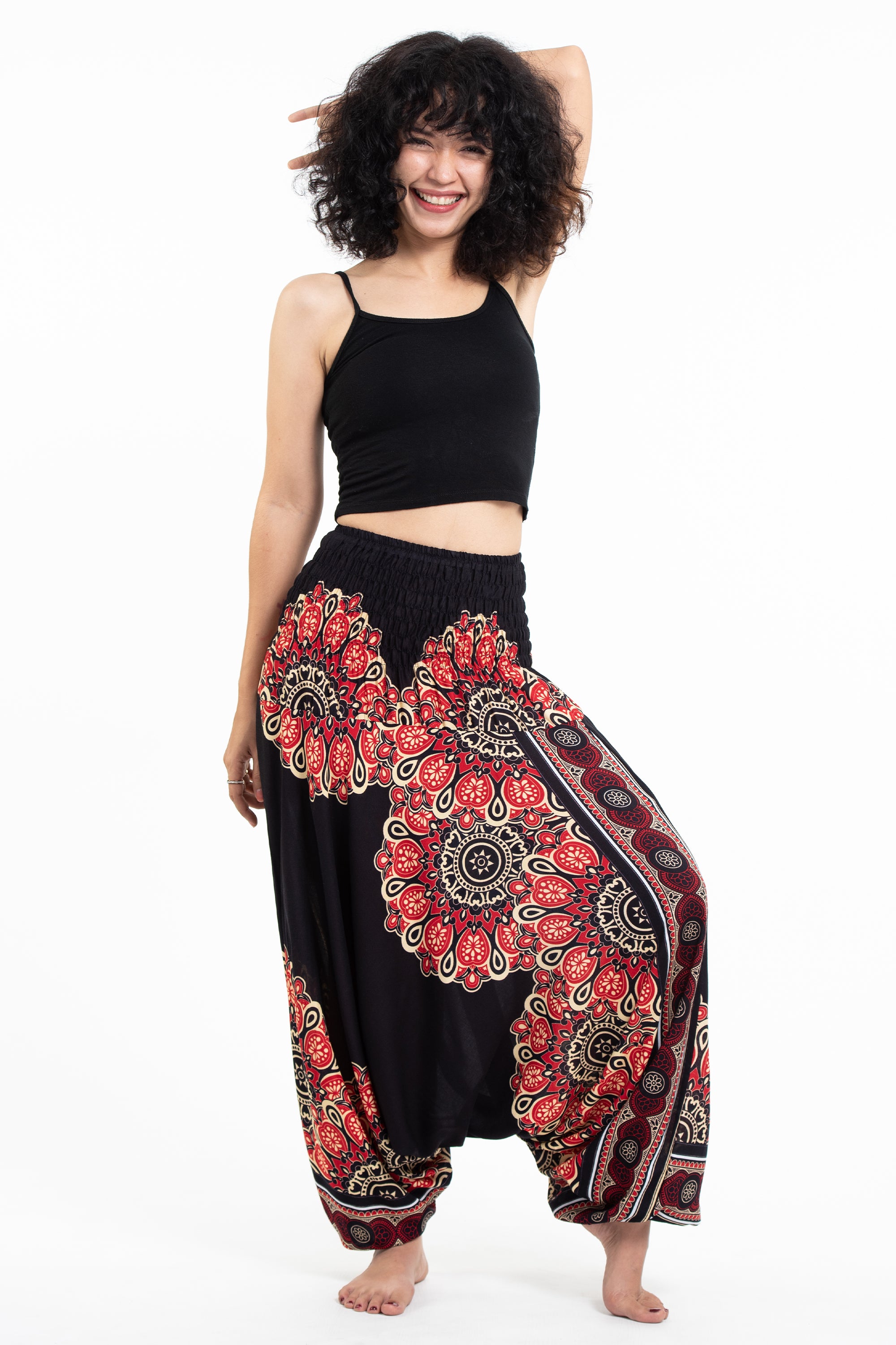 Peony Mandalas 2-in-1 Jumpsuit Harem Pants in Black