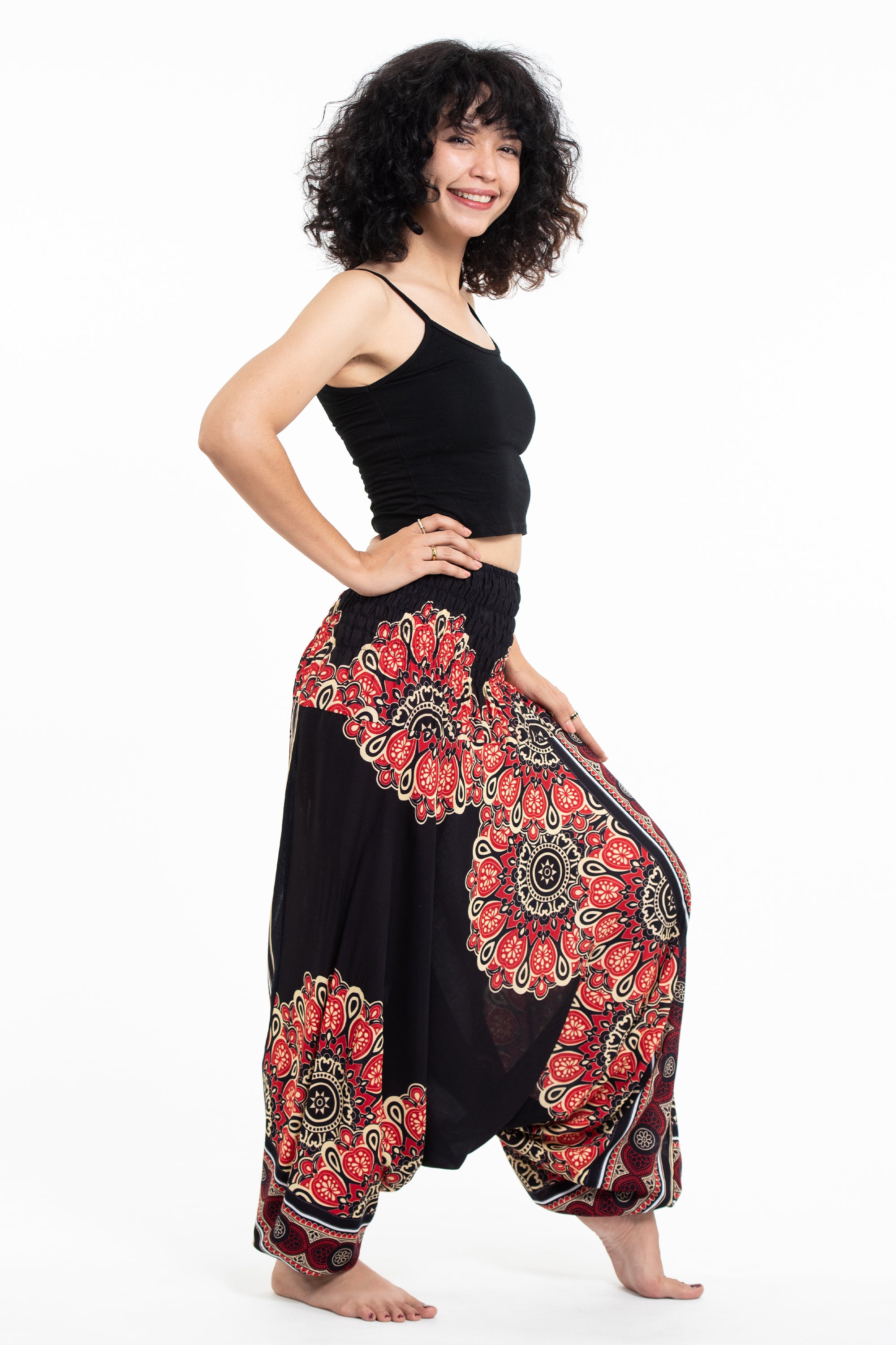Peony Mandalas 2-in-1 Jumpsuit Harem Pants in Black