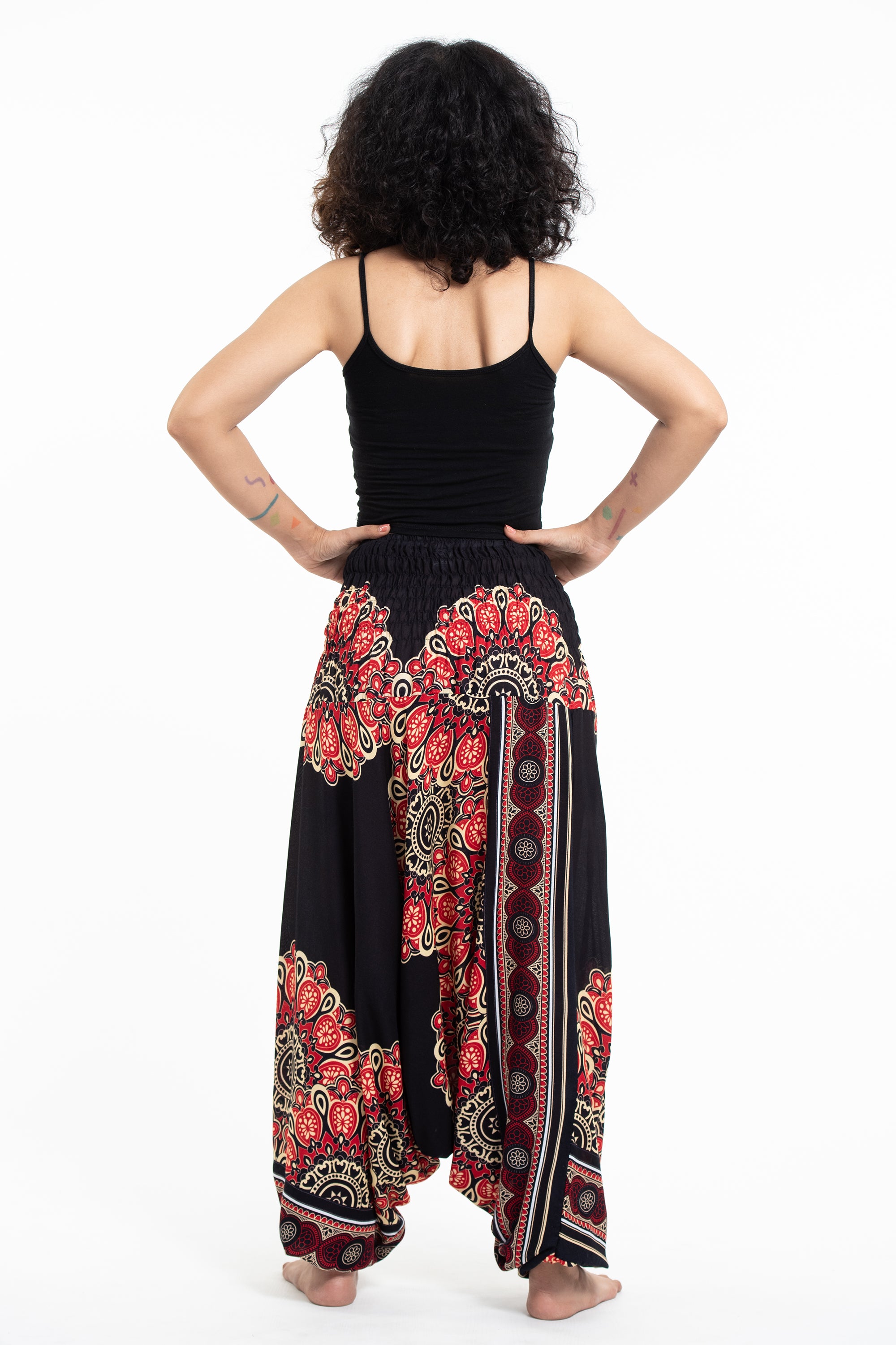 Peony Mandalas 2-in-1 Jumpsuit Harem Pants in Black