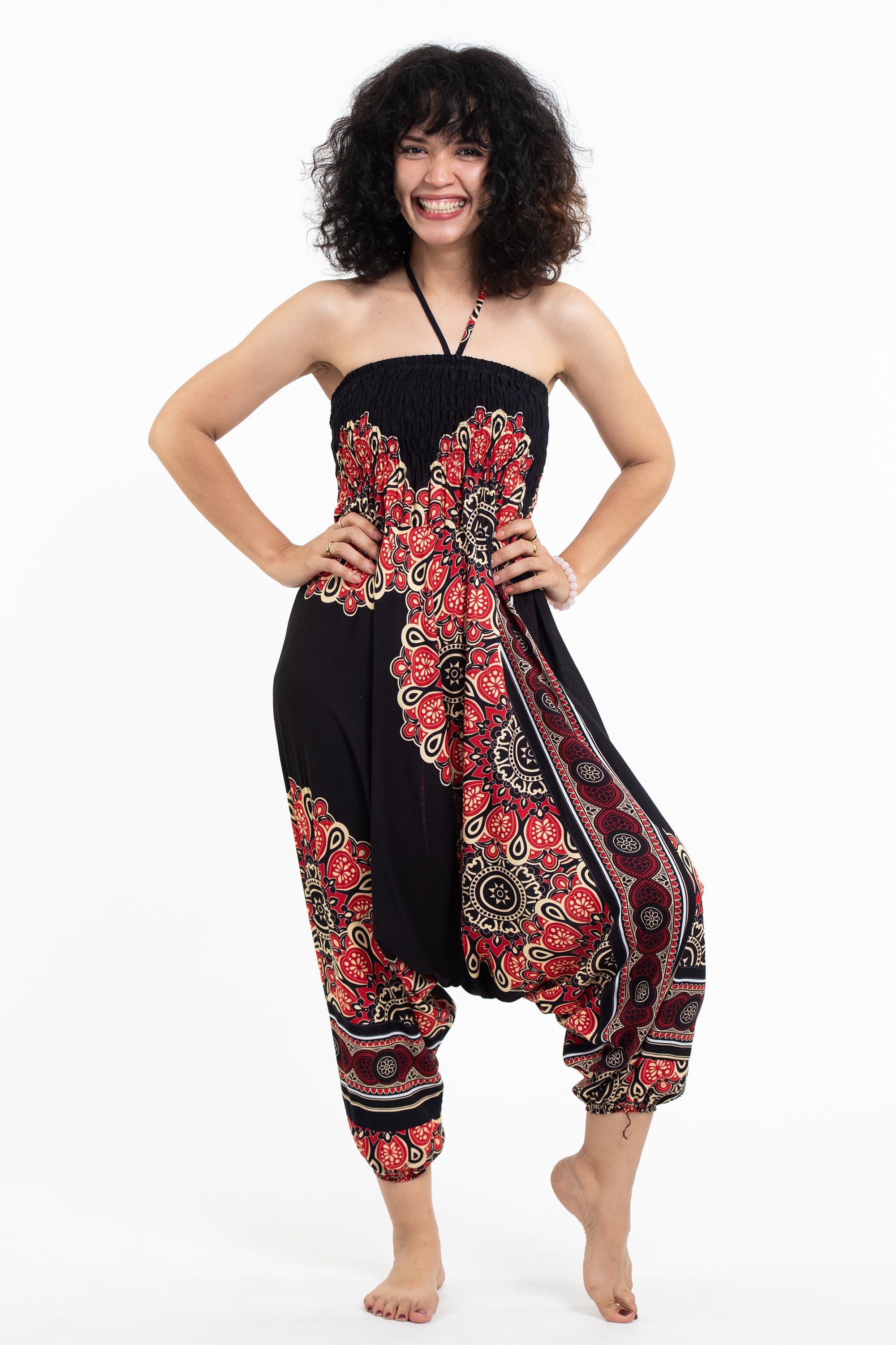 Peony Mandalas 2-in-1 Jumpsuit Harem Pants in Black