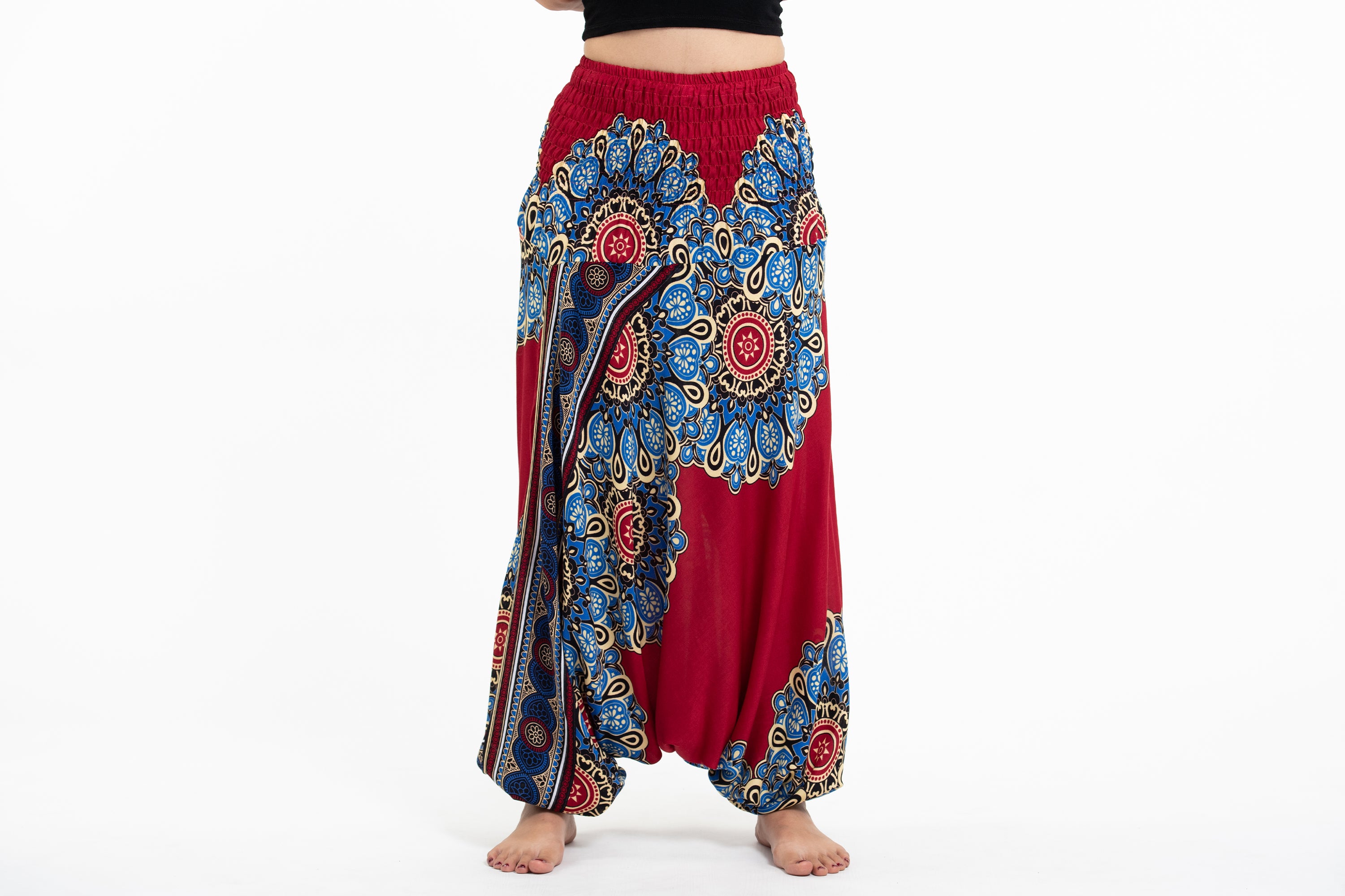 Peony Mandalas 2-in-1 Jumpsuit Harem Pants in Red