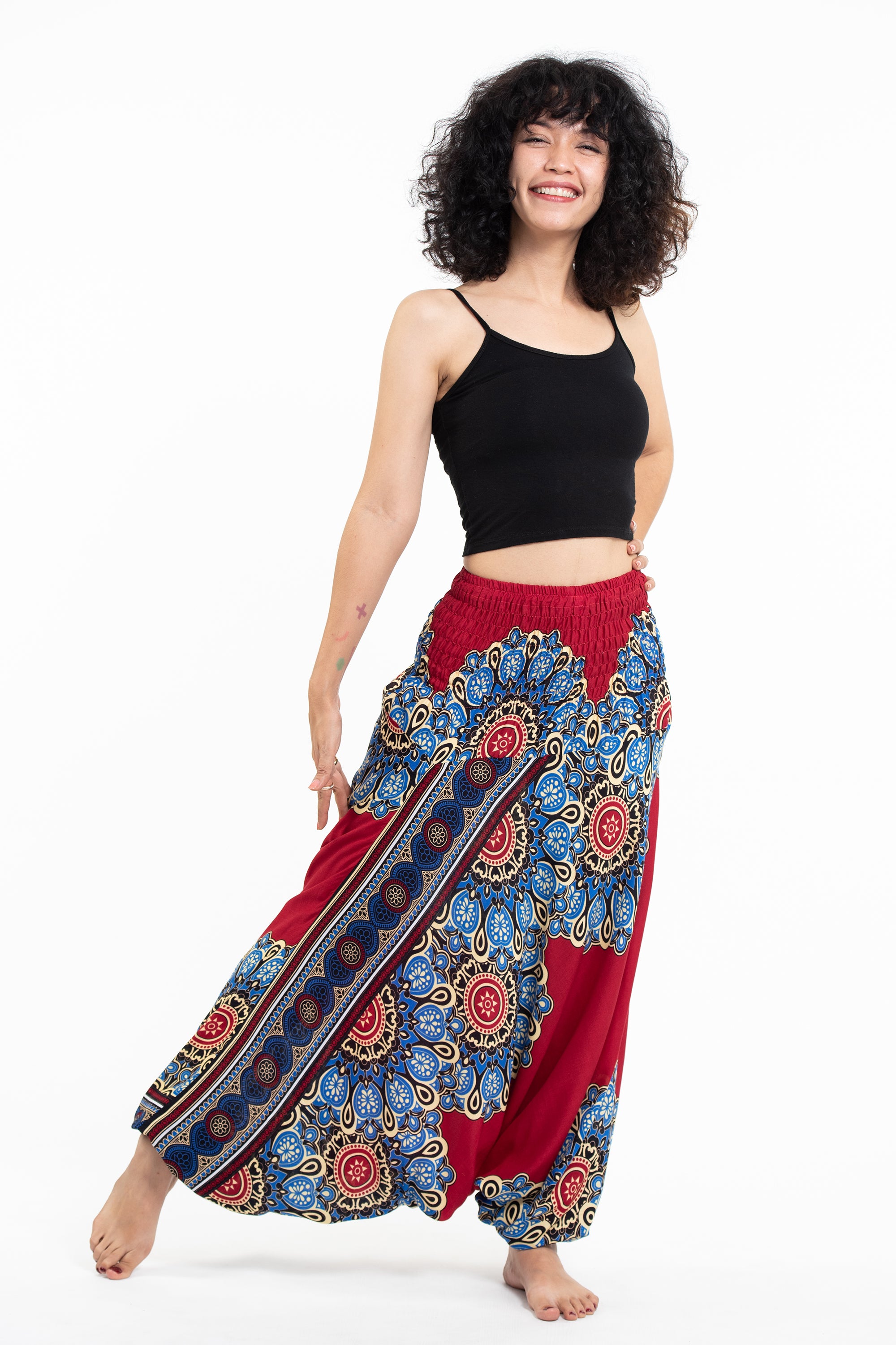 Peony Mandalas 2-in-1 Jumpsuit Harem Pants in Red