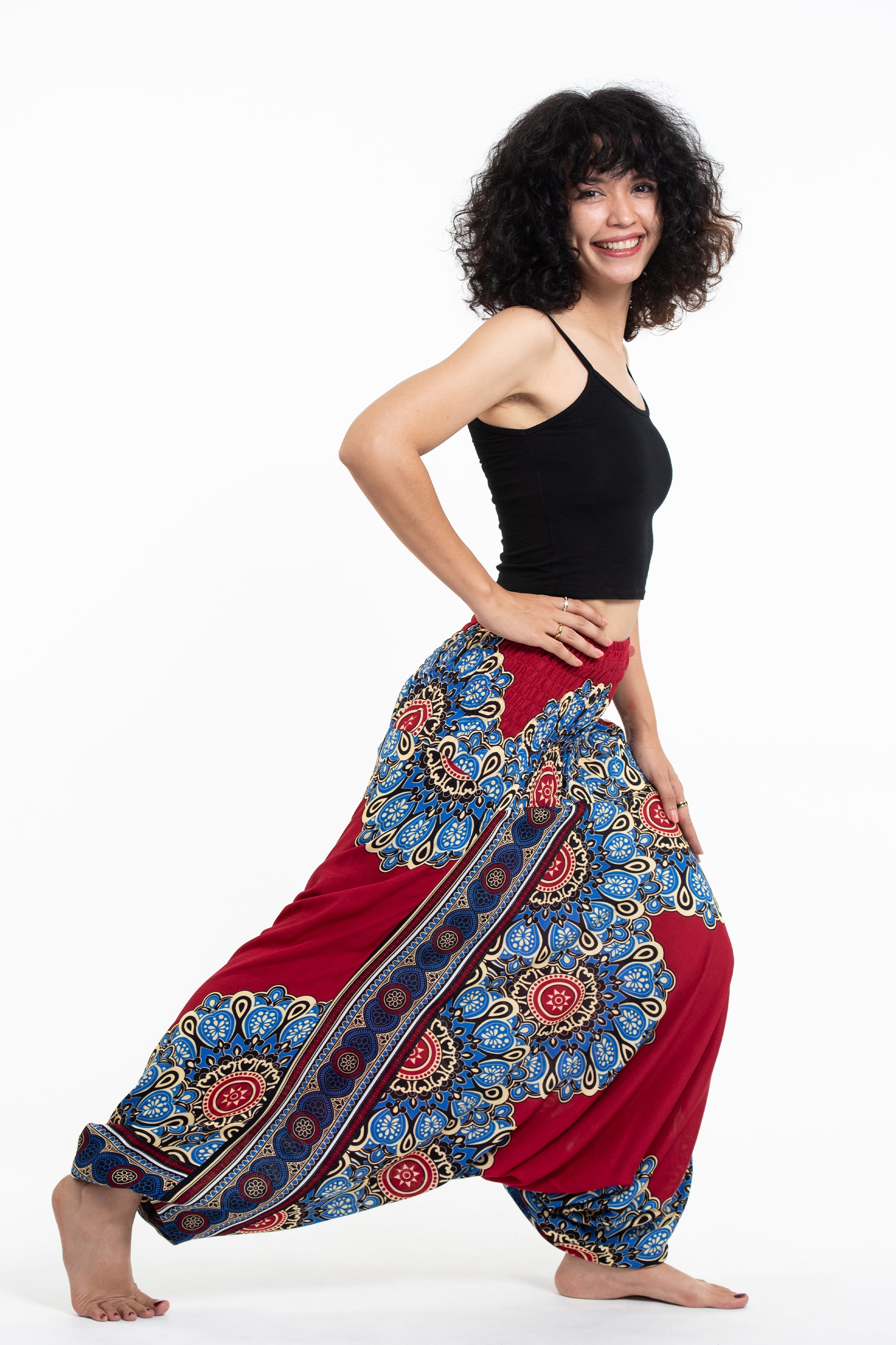Peony Mandalas 2-in-1 Jumpsuit Harem Pants in Red