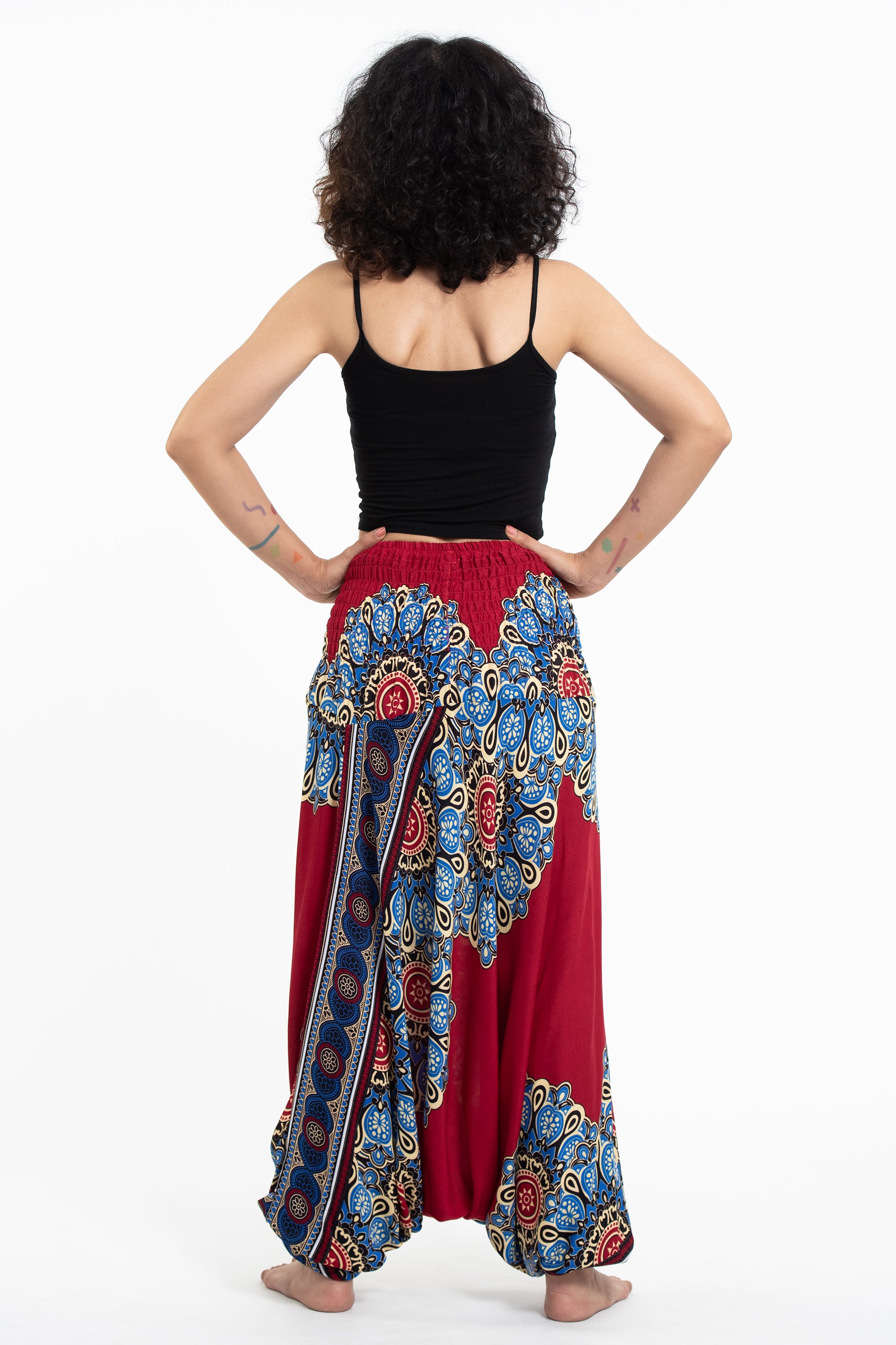 Peony Mandalas 2-in-1 Jumpsuit Harem Pants in Red