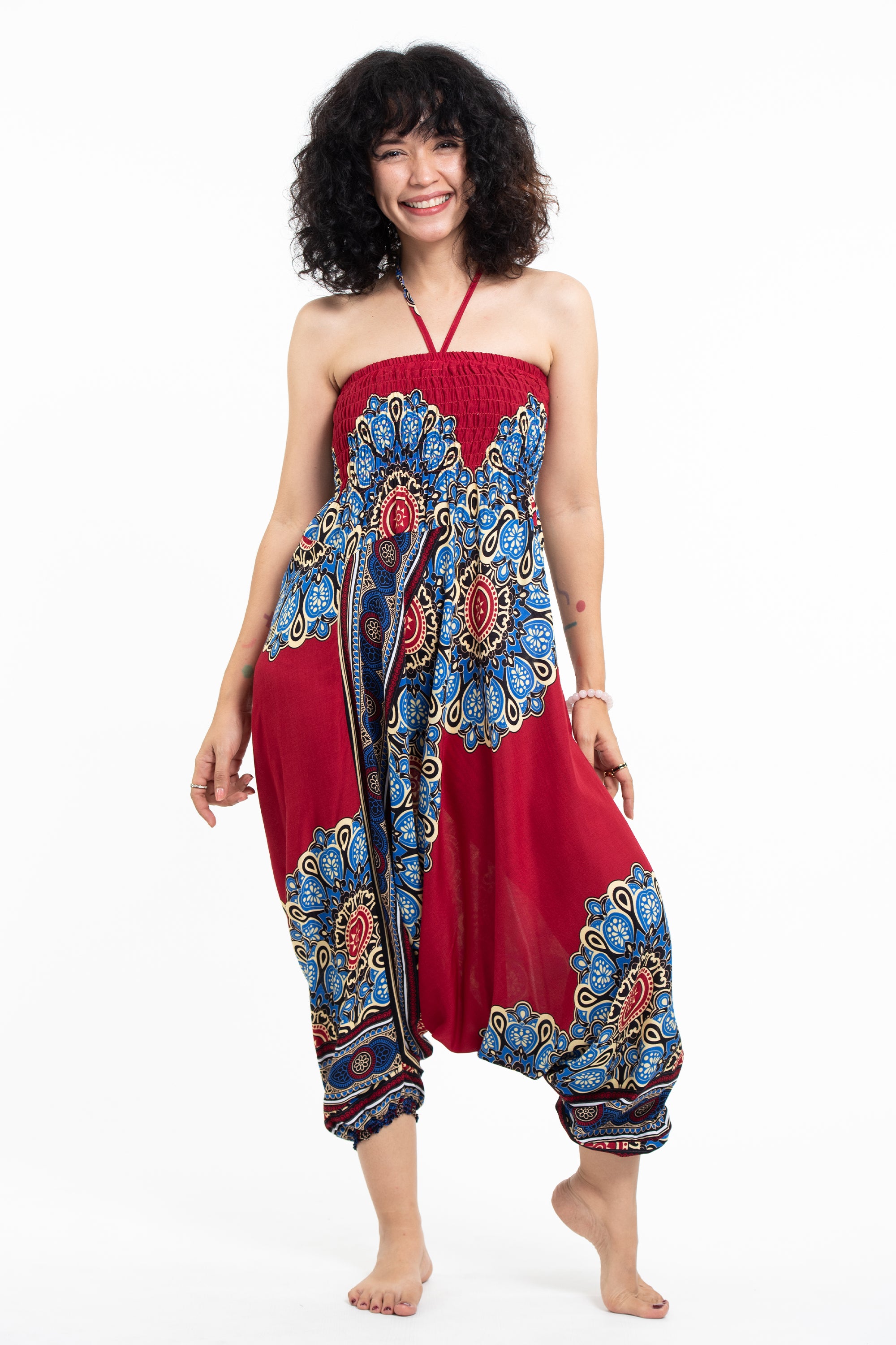 Peony Mandalas 2-in-1 Jumpsuit Harem Pants in Red
